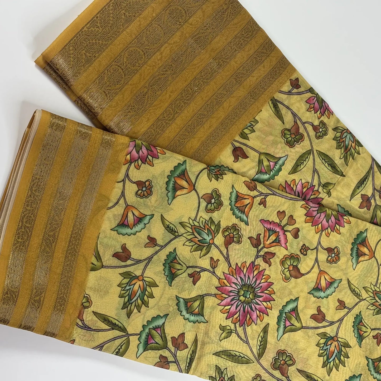 Floral Reverie in Golden Yellow – Soft Tussar Silk Saree | L0-006