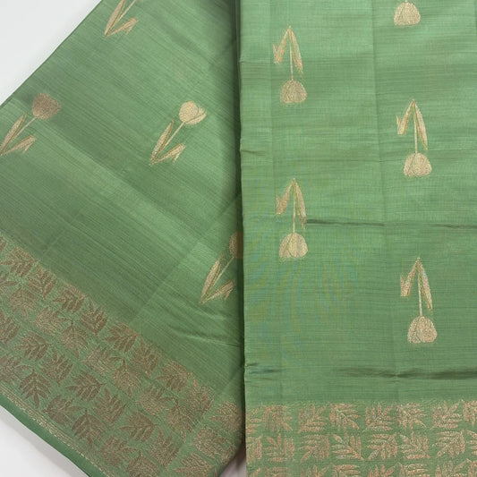 Rich Pista Green – Tussar Jutt Handloom with Butta and Rich Pallu | M0-003