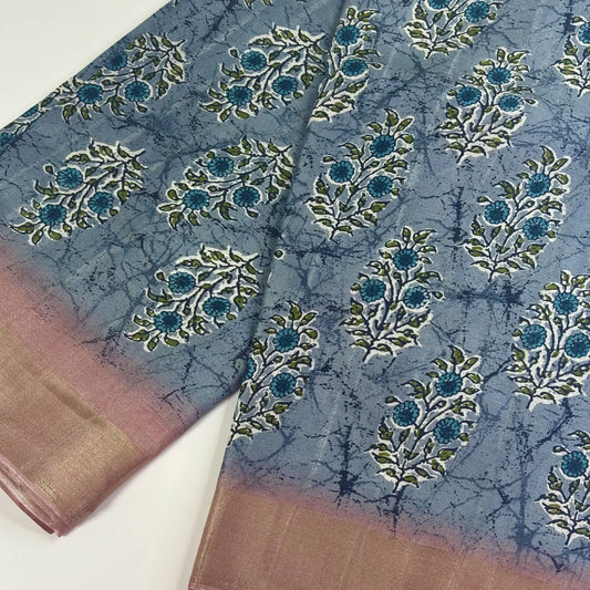 Blue Pastel Bloom – Matka Silk Saree with Digital Print | K2-002