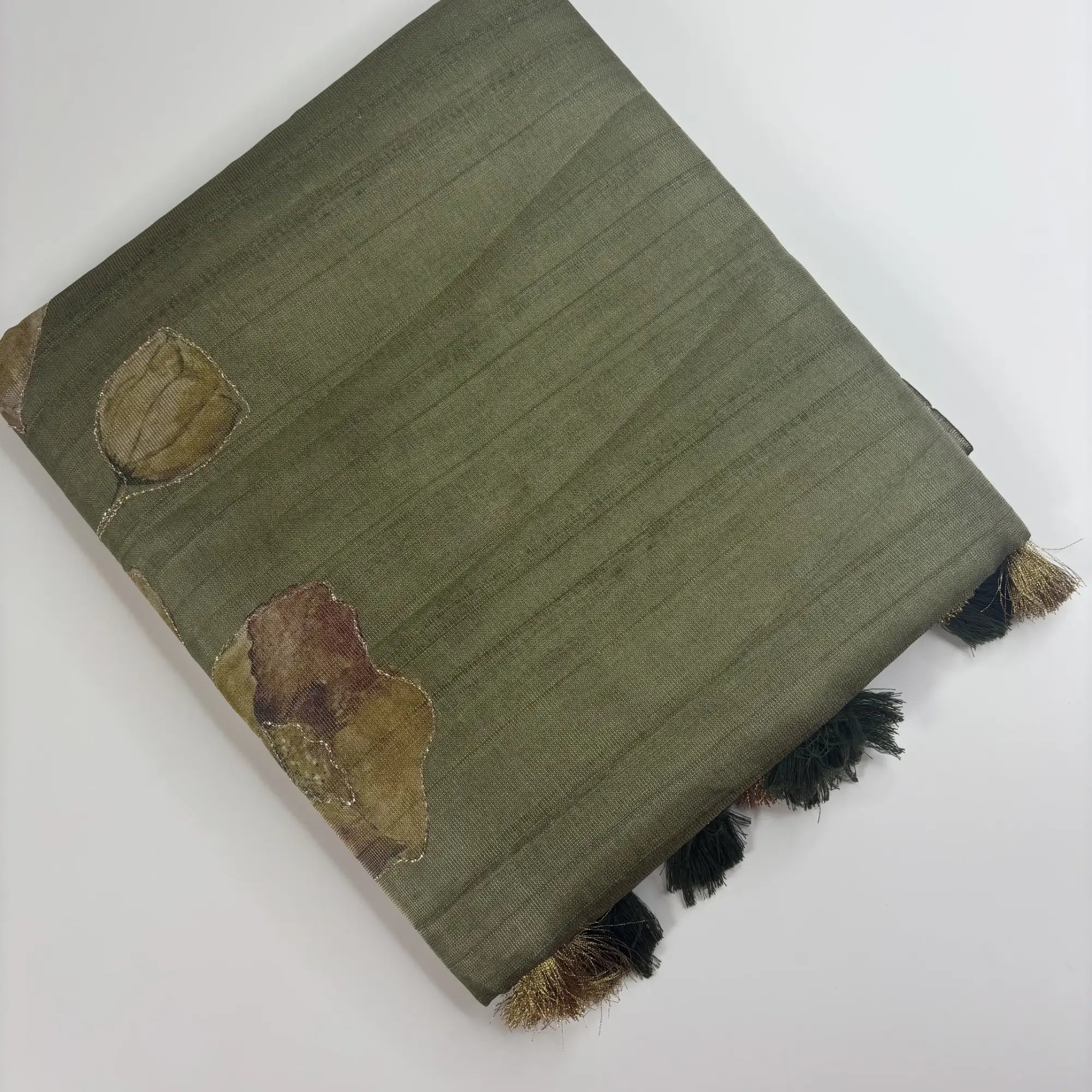 Tissue Silk Saree with Digital Floral and Ari Work (Dark Olive Green) | K3-004