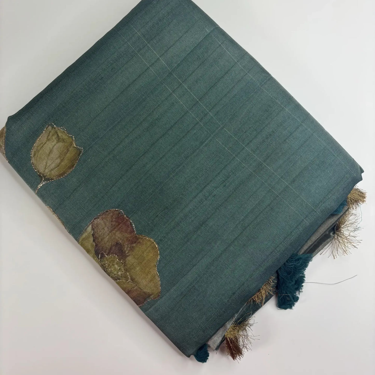 Tissue Silk Saree with Digital Floral and Ari Work (Dark Forest Green) | K3-005