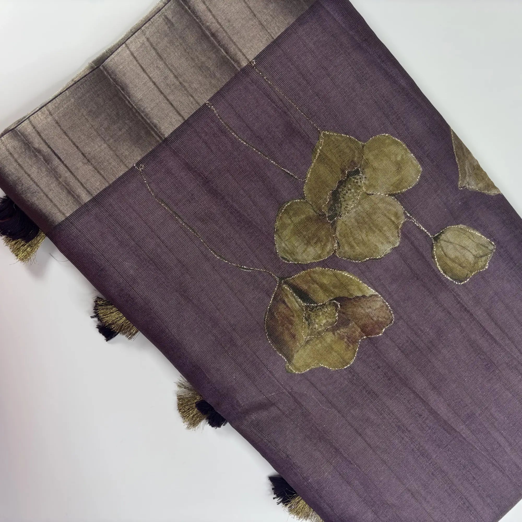 Tissue Silk Saree with Digital Floral and Ari Work (Onion Lavendar Green) | K3-006