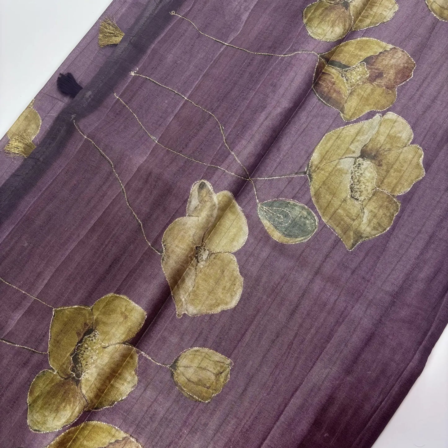 Tissue Silk Saree with Digital Floral and Ari Work (Onion Lavendar Green) | K3-006