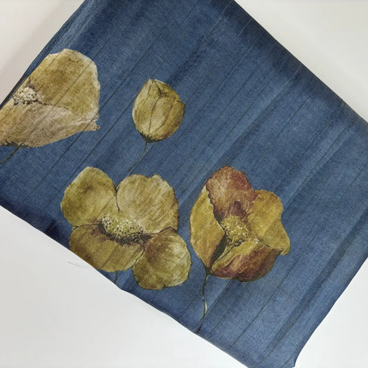 Tissue Silk Saree with Digital Floral and Ari Work (Petrol Blue) | K3-007