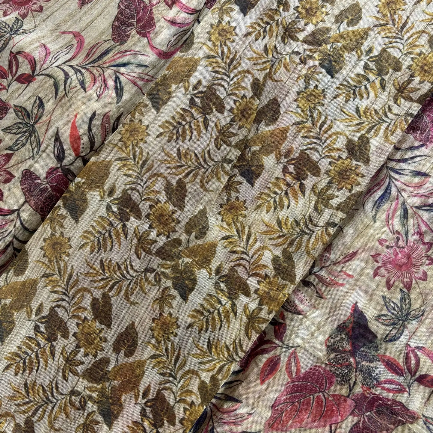 Jungle Fern – Cotton Jute Saree (Beige and Red) | M3-002