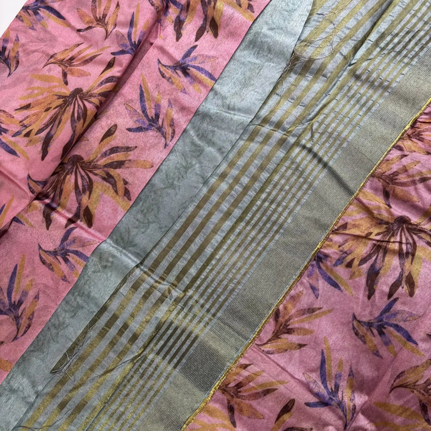 Pastel Petals – Tussar Jute Saree with Digital Print and Woven Border | K4-001