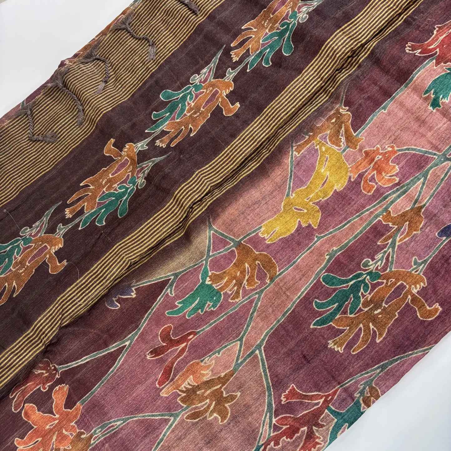 Mahogany & Mustard – Cori Silk Saree with Floral Print and Striped Pallu | T3-001