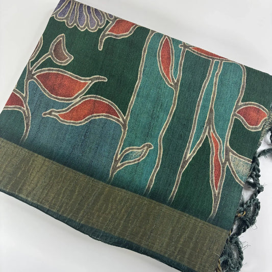 Jade Forest – Cori Silk Saree with Floral Print and Striped Pallu | T3-004