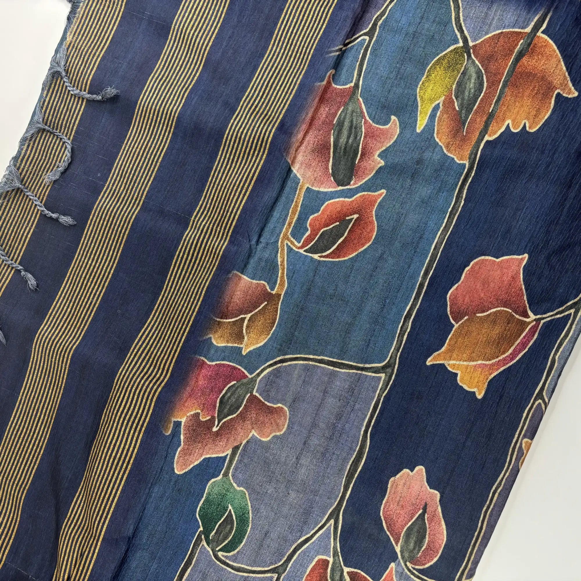 Midnight Bloom – Cori Silk Saree with Floral Print and Striped Pallu | T3-006