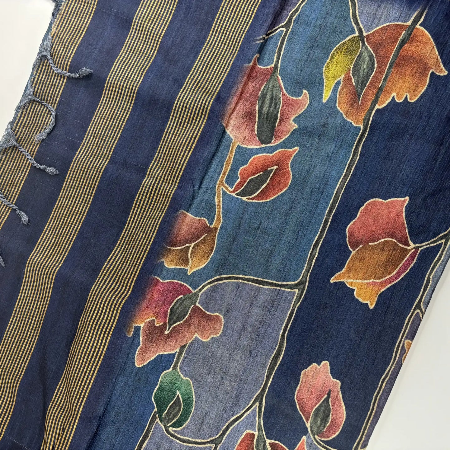 Midnight Bloom – Cori Silk Saree with Floral Print and Striped Pallu | T3-006