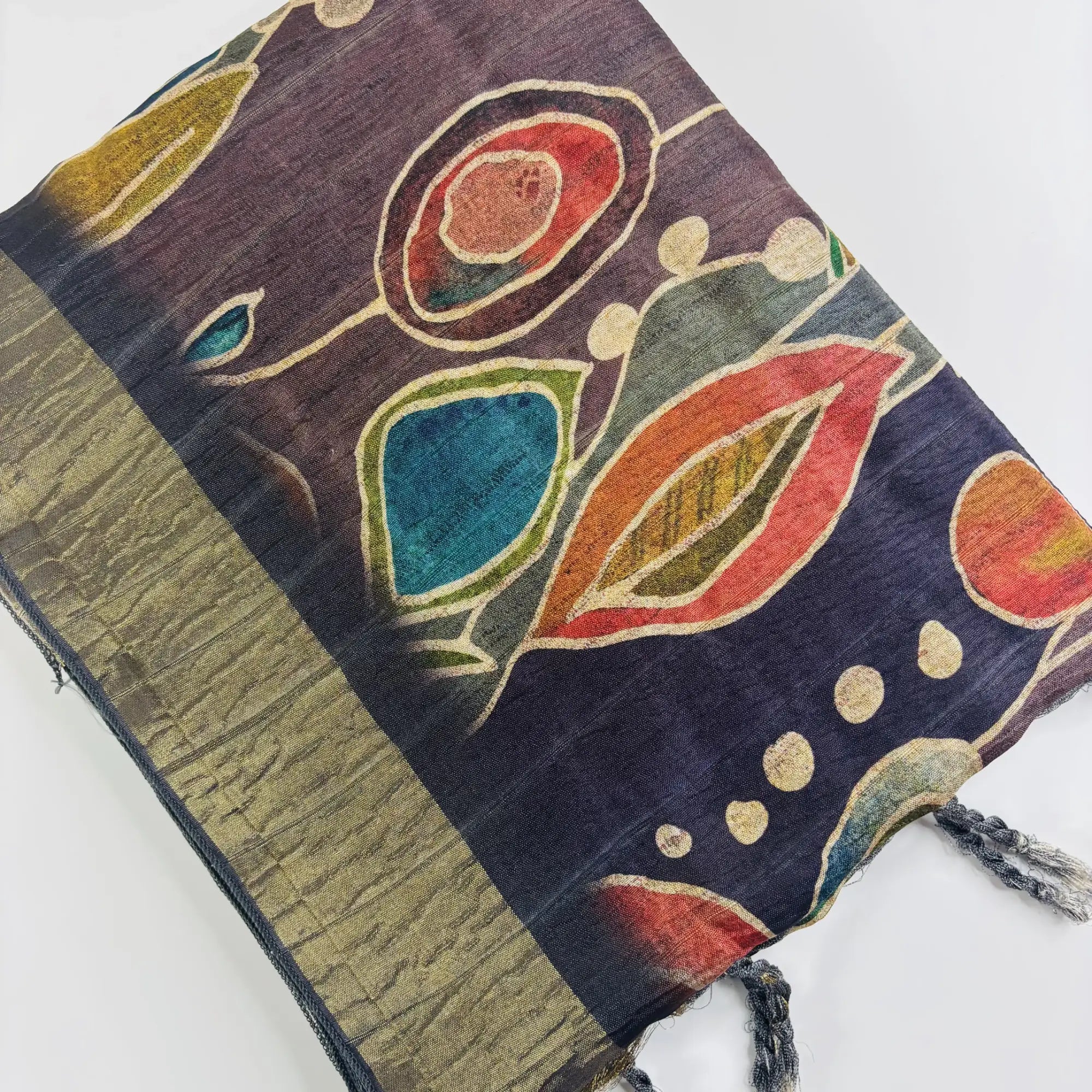 Abstract Night – Cori Silk Saree with Abstract Print and Striped Pallu | T3-007