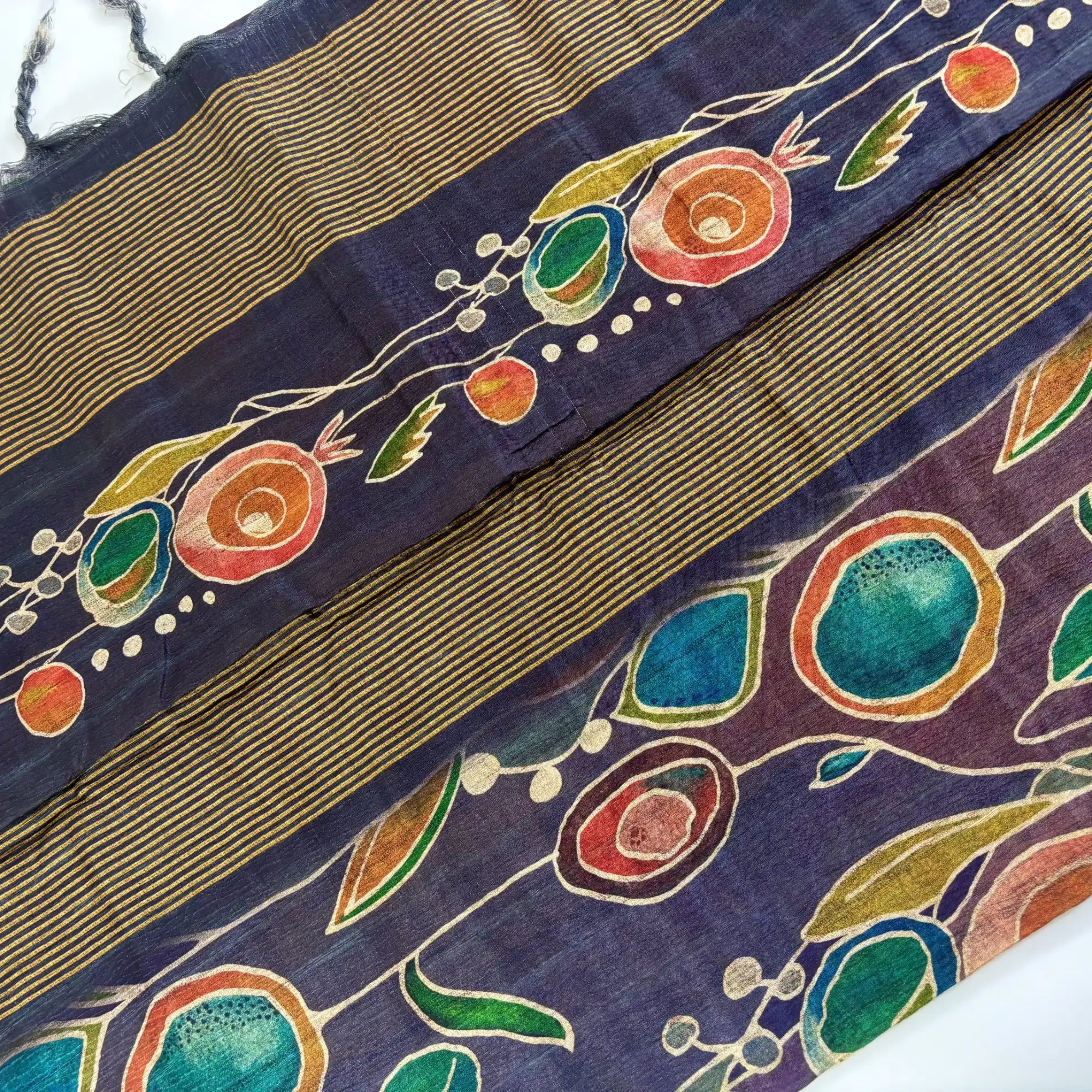 Abstract Night – Cori Silk Saree with Abstract Print and Striped Pallu | T3-007