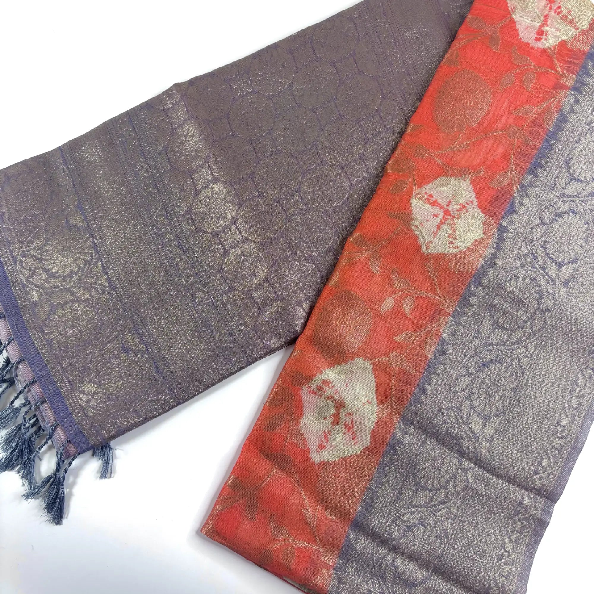 Coral Bloom – Fancy Saree with Tissue-Like Fabric and Nakshatra Pallu | S3-005