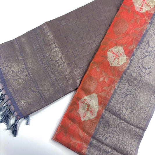 Coral Bloom – Fancy Saree with Tissue-Like Fabric and Nakshatra Pallu | S3-005