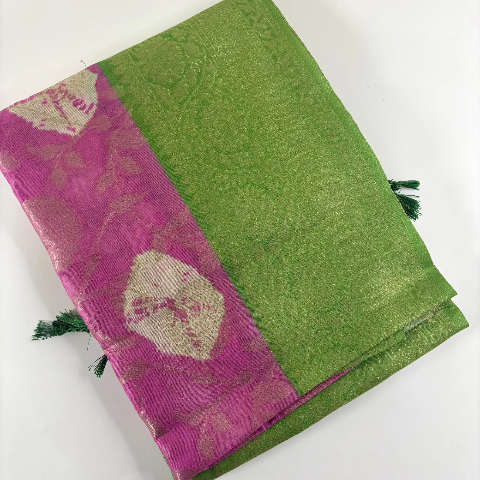 Rani Pink & Pista Green – Fancy Saree with Tissue-Like Fabric and Nakshatra Pallu | S3-003