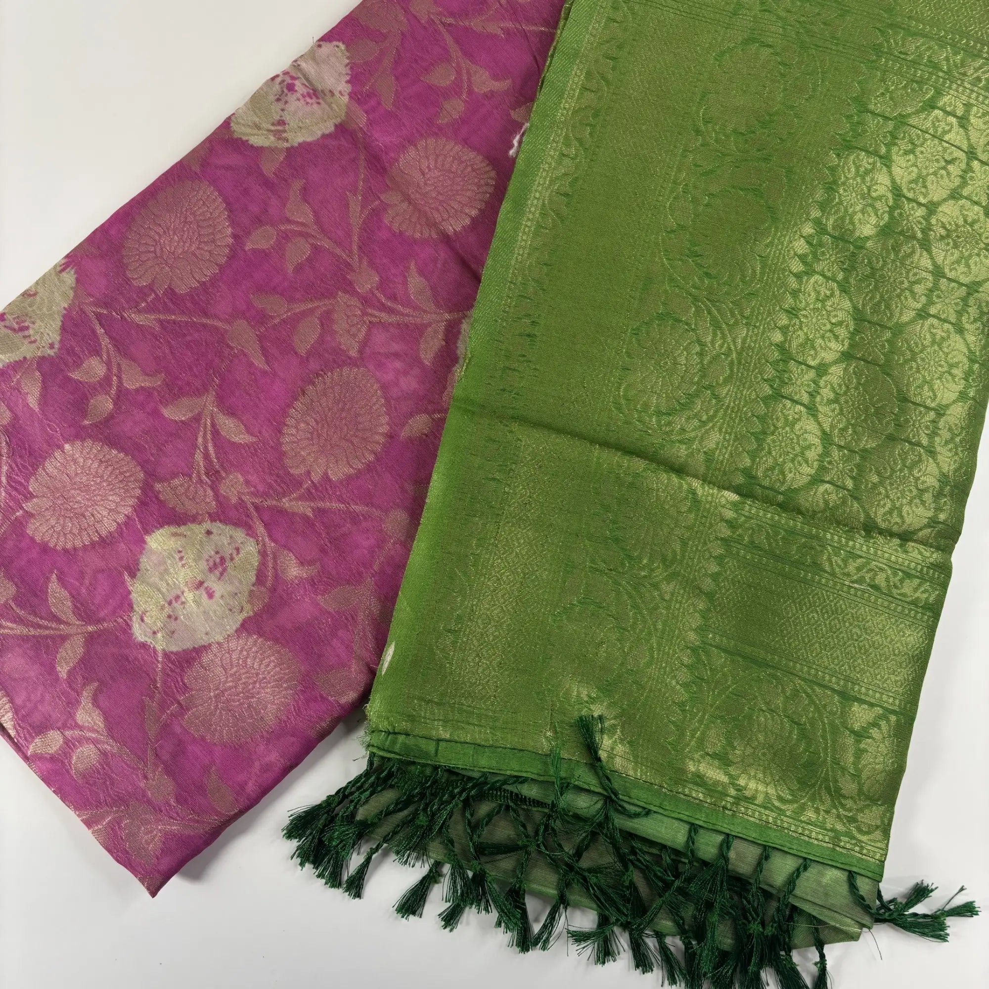 Rani Pink & Pista Green – Fancy Saree with Tissue-Like Fabric and Nakshatra Pallu | S3-003