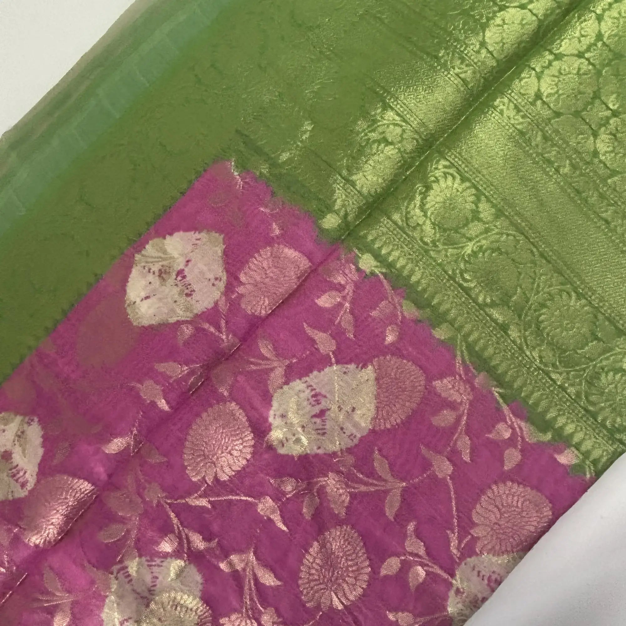 Rani Pink & Pista Green – Fancy Saree with Tissue-Like Fabric and Nakshatra Pallu | S3-003