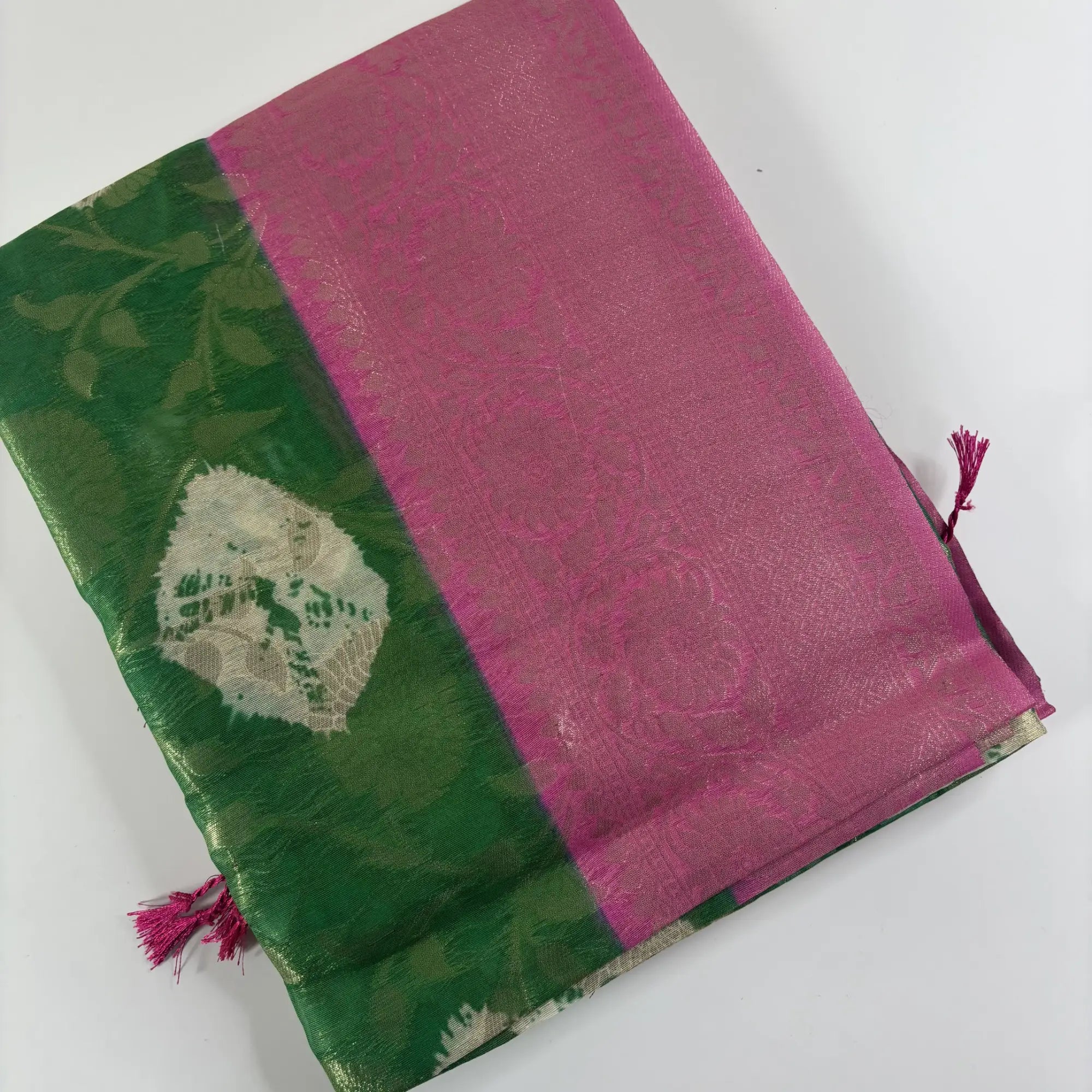 Emerald & Rose – Fancy Saree with Tissue-Like Fabric and Nakshatra Pallu | S3-001