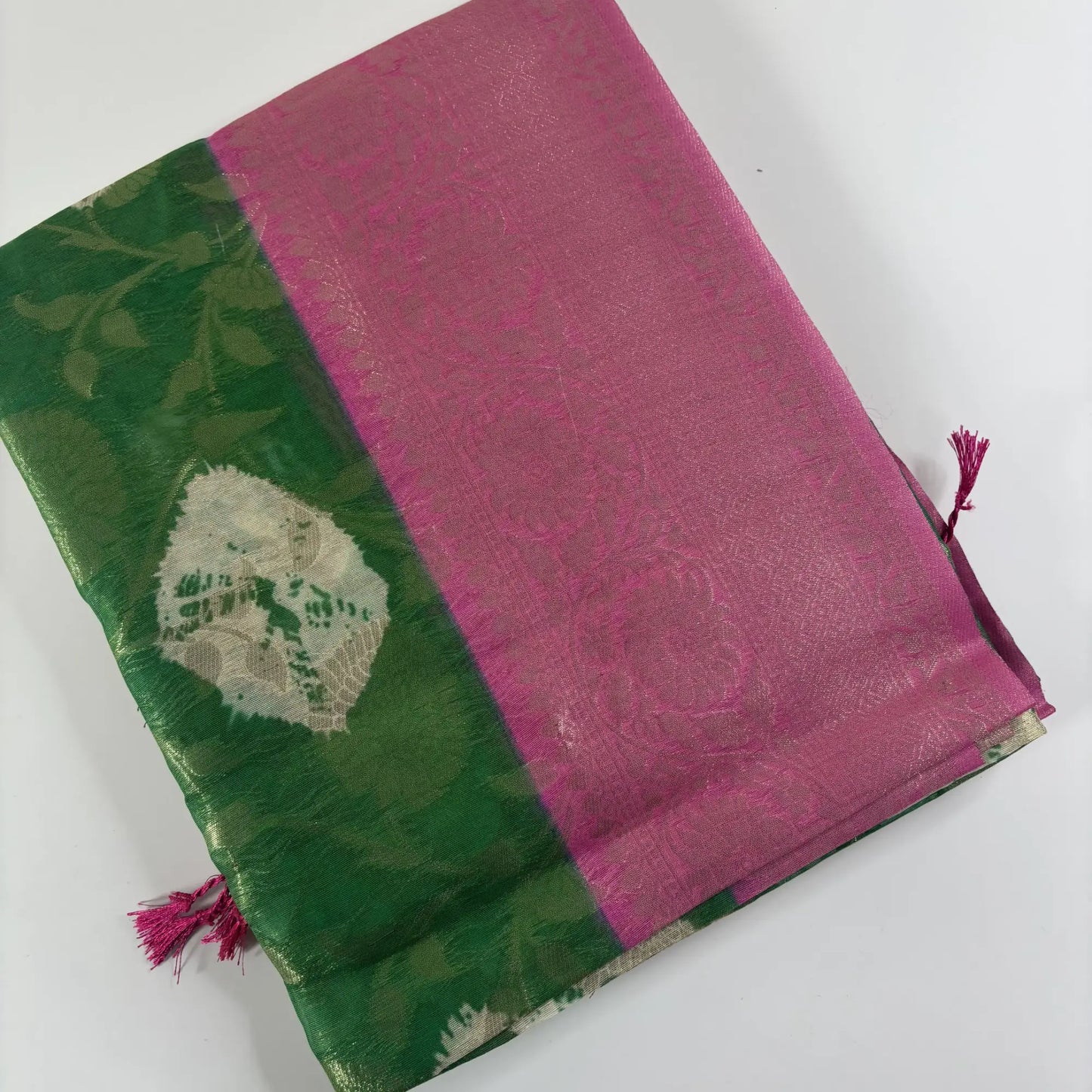 Emerald & Rose – Fancy Saree with Tissue-Like Fabric and Nakshatra Pallu | S3-001