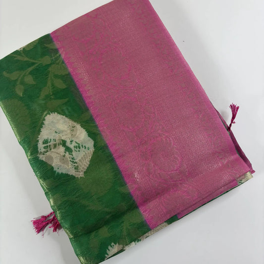 Emerald & Rose – Fancy Saree with Tissue-Like Fabric and Nakshatra Pallu | S3-001