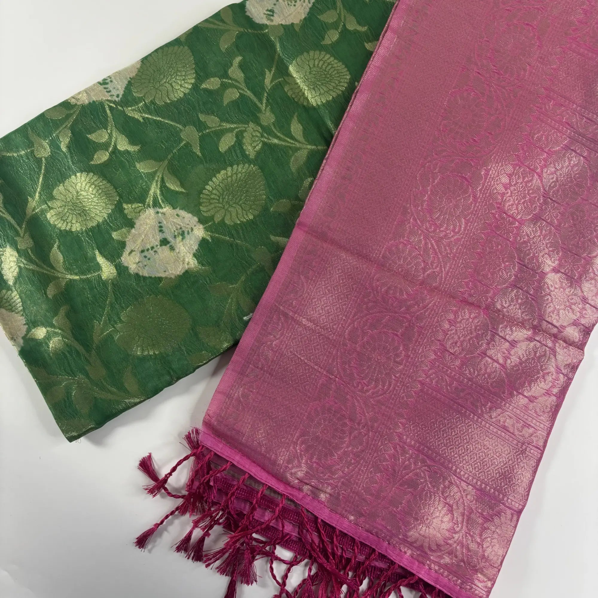 Emerald & Rose – Fancy Saree with Tissue-Like Fabric and Nakshatra Pallu | S3-001