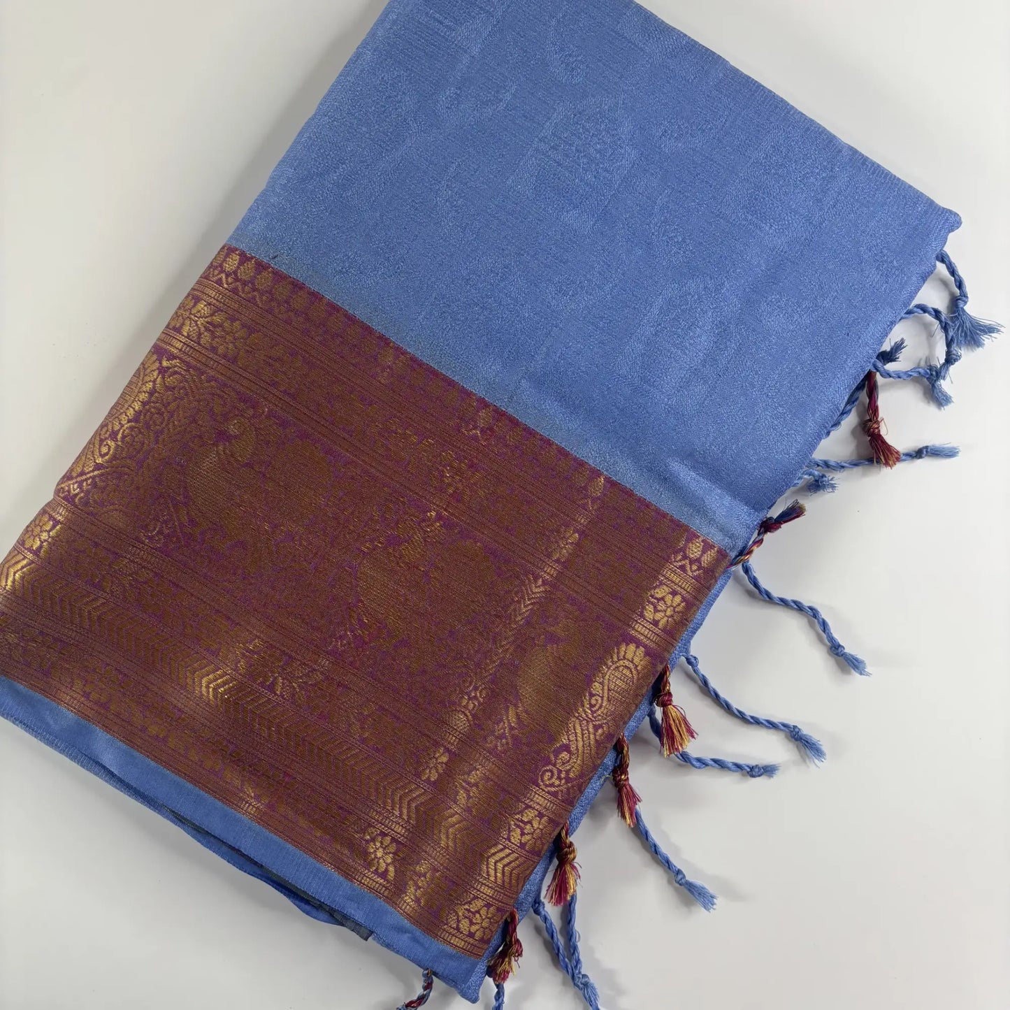 Denim Blue & Maroon – Minakari Saree with Rich Pallu and Border | Q3-001