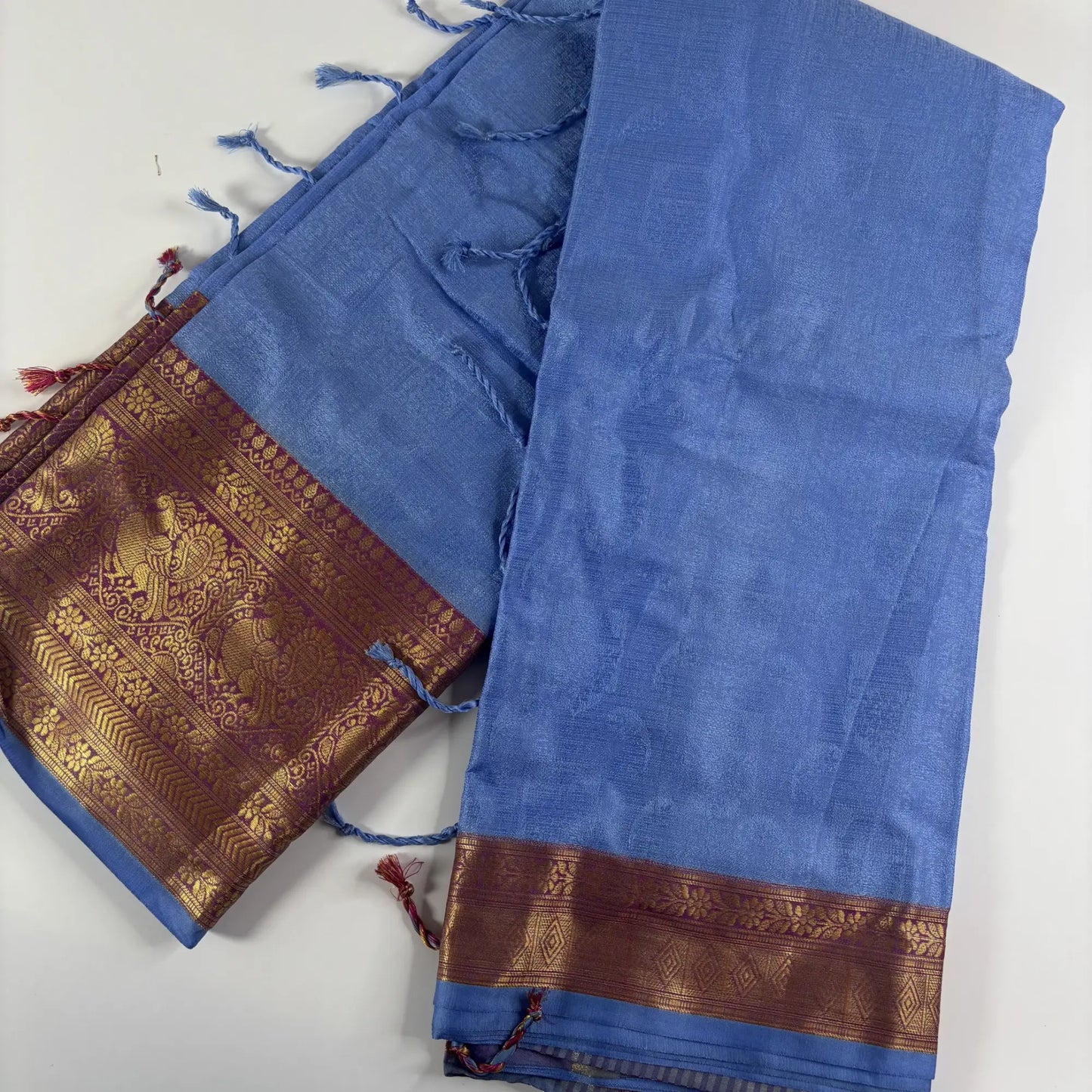 Denim Blue & Maroon – Minakari Saree with Rich Pallu and Border | Q3-001