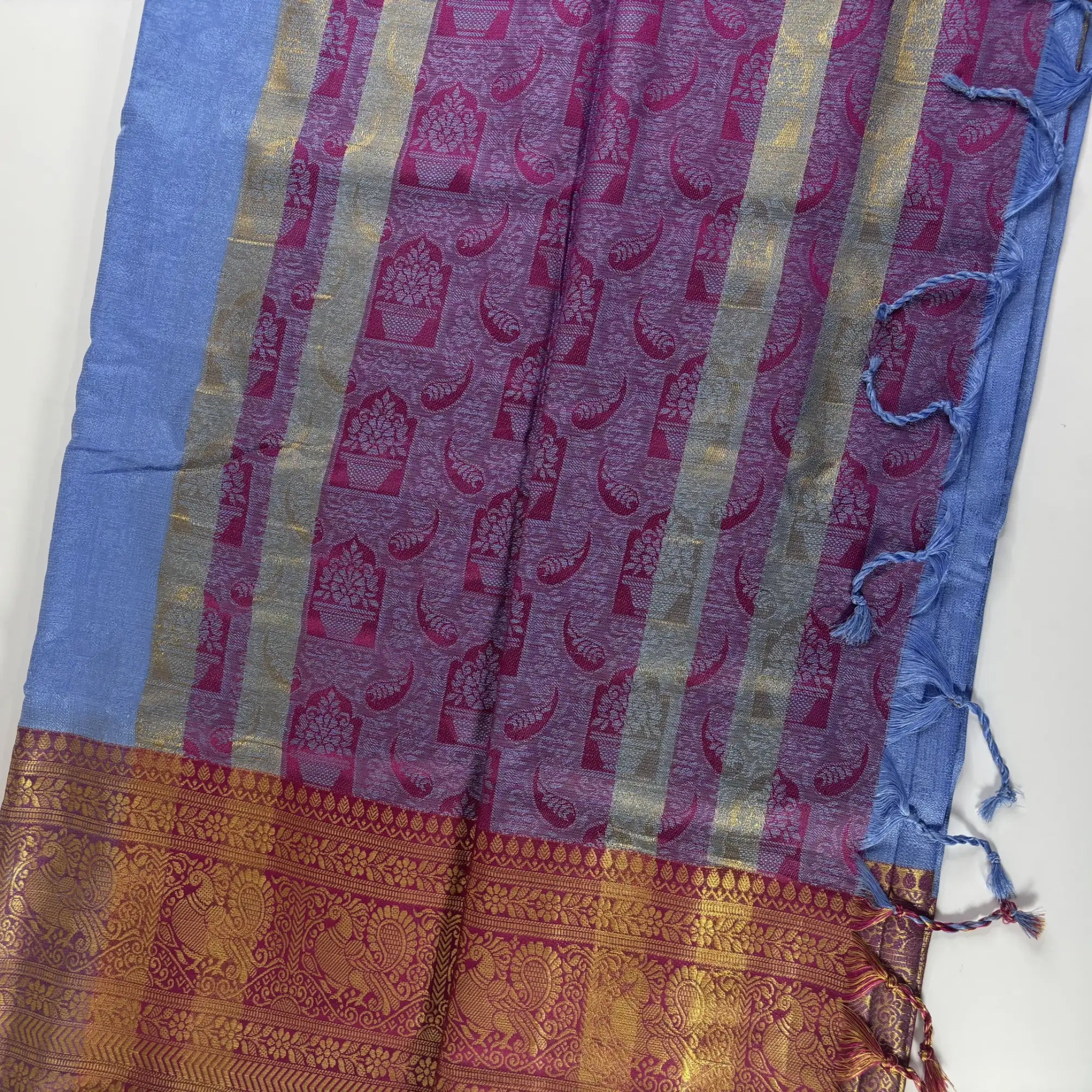 Denim Blue & Maroon – Minakari Saree with Rich Pallu and Border | Q3-001