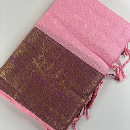 Baby Pink & Maroon – Minakari Saree with Rich Pallu and Border | Q3-003