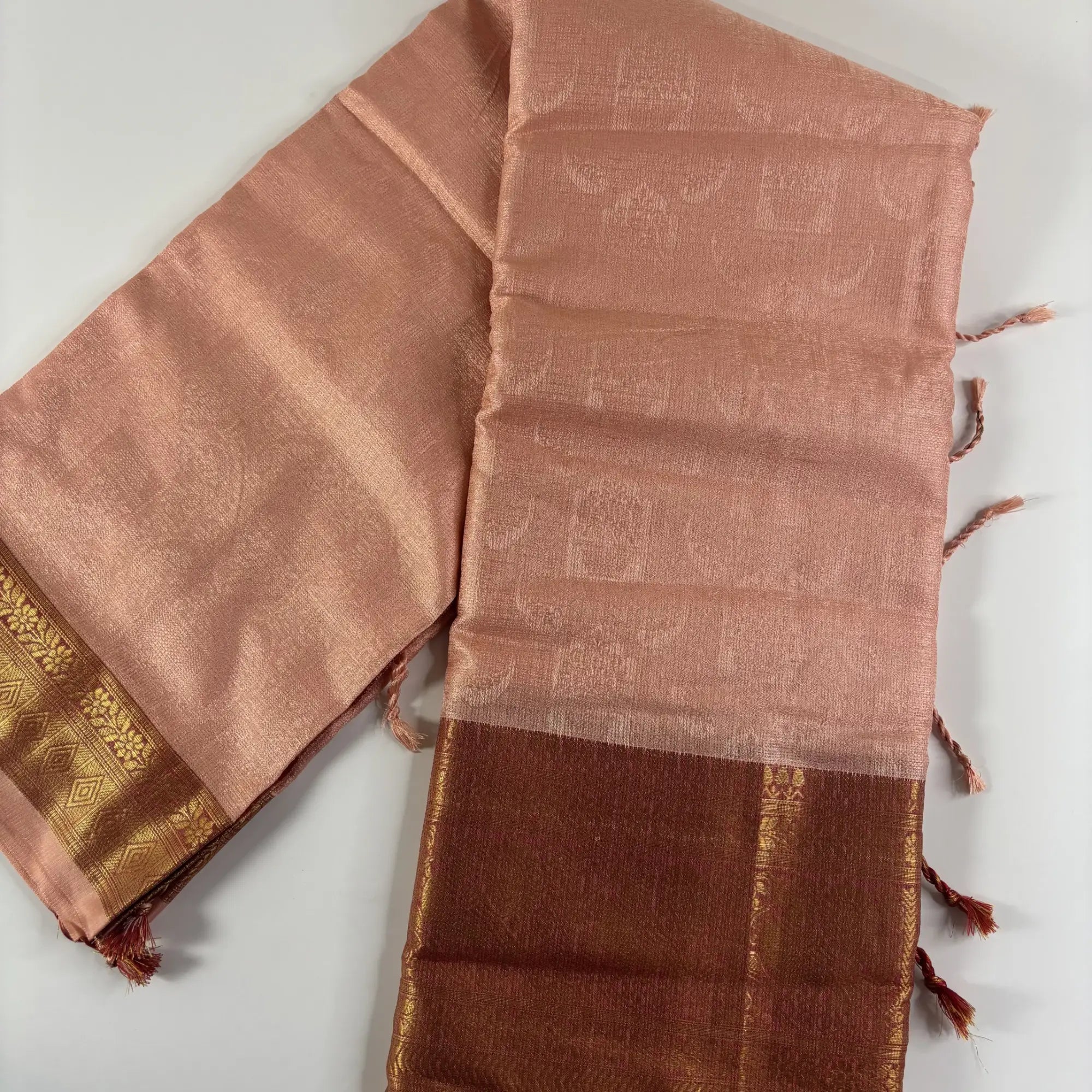 Pale Peach & Maroon – Minakari Saree with Rich Pallu and Border | Q3-005