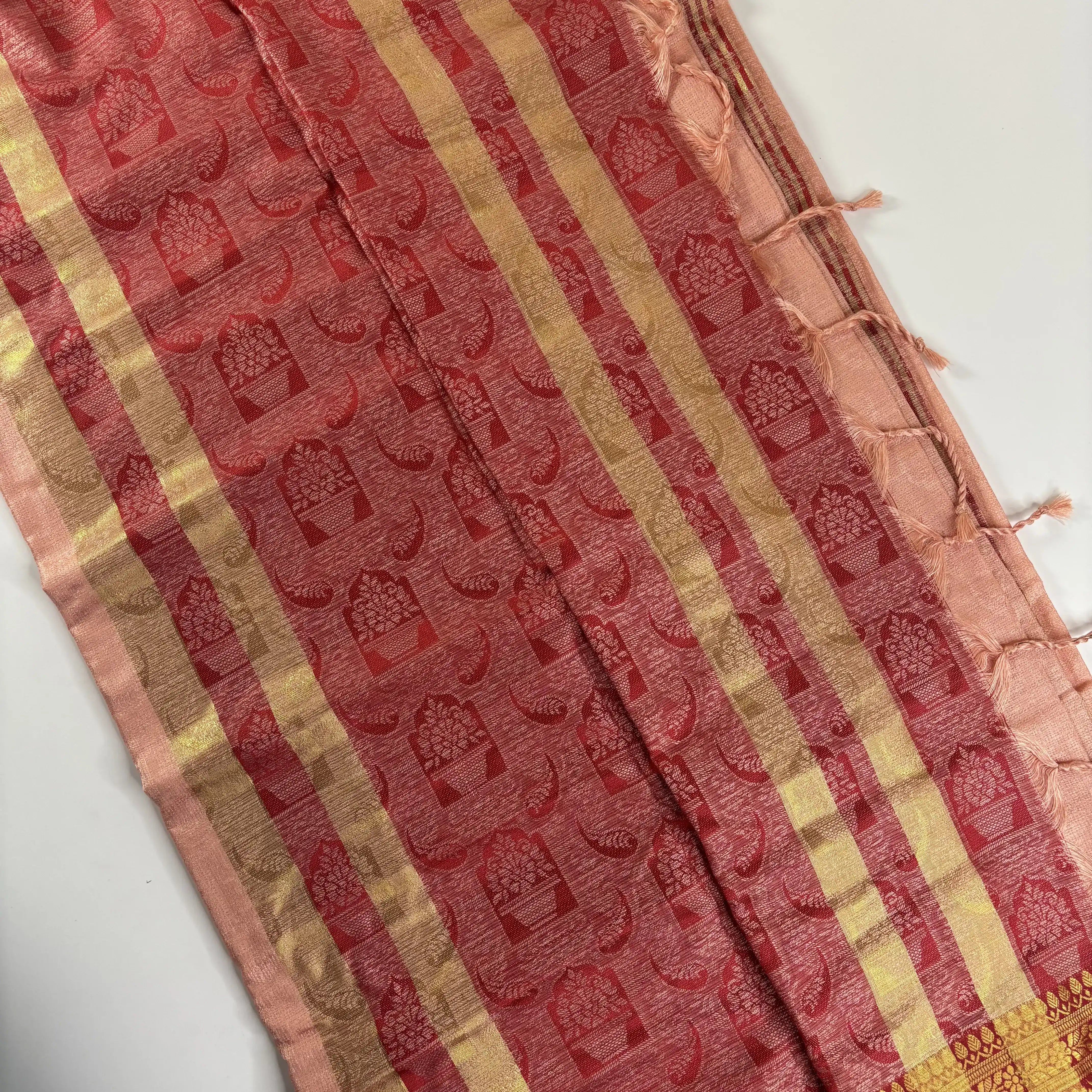 Pale Peach & Maroon – Minakari Saree with Rich Pallu and Border | Q3-005