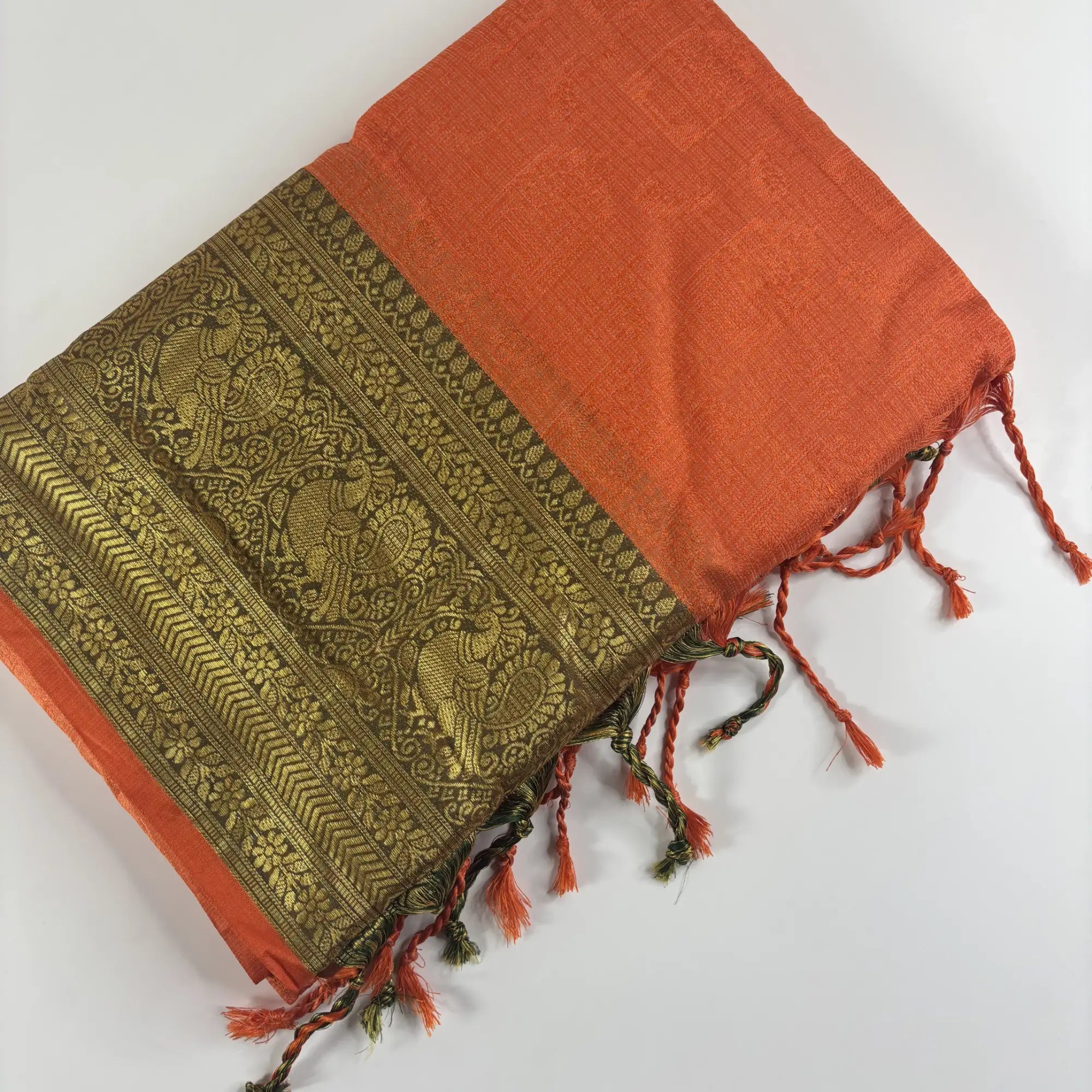 Orange with Brown Mustard – Minakari Saree with Rich Pallu and Border | Q3-006