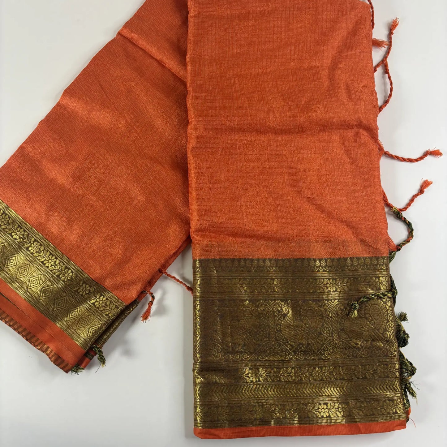 Orange with Brown Mustard – Minakari Saree with Rich Pallu and Border | Q3-006