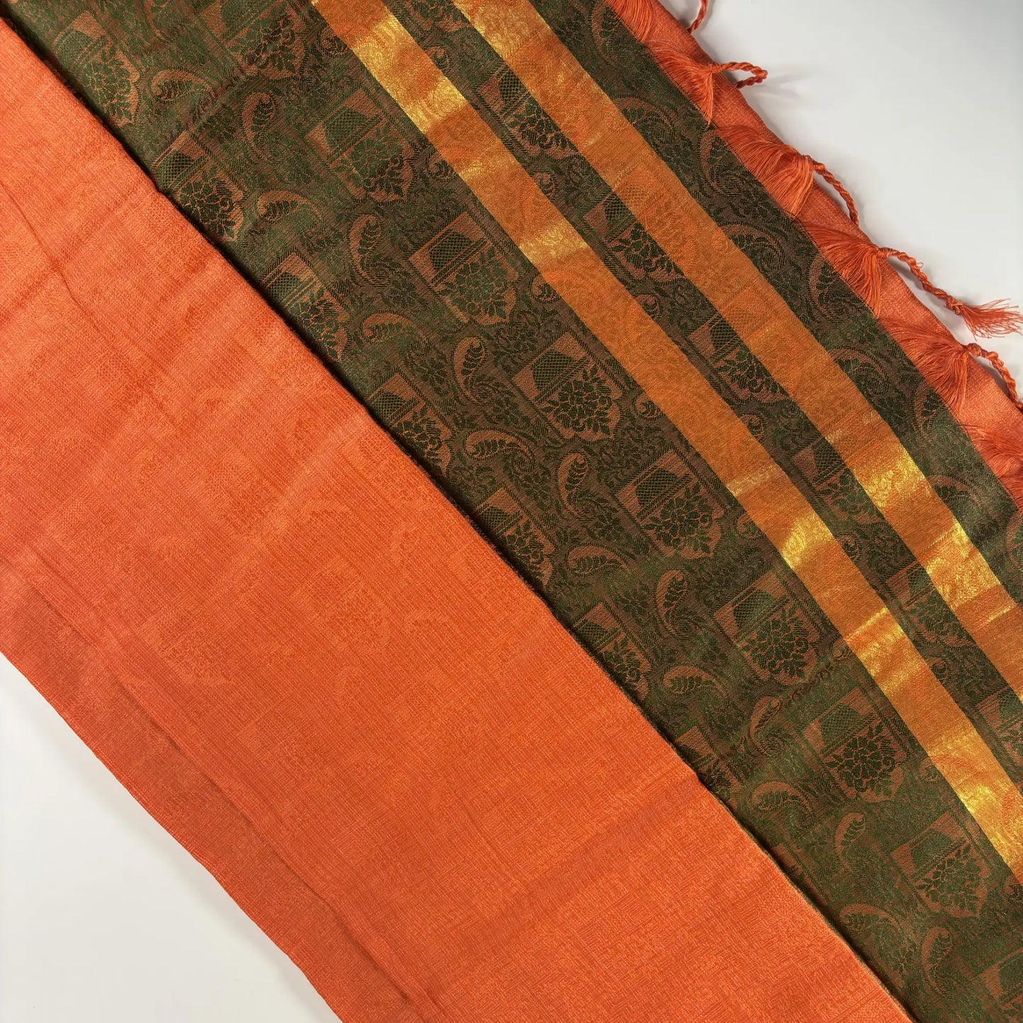 Orange with Brown Mustard – Minakari Saree with Rich Pallu and Border | Q3-006