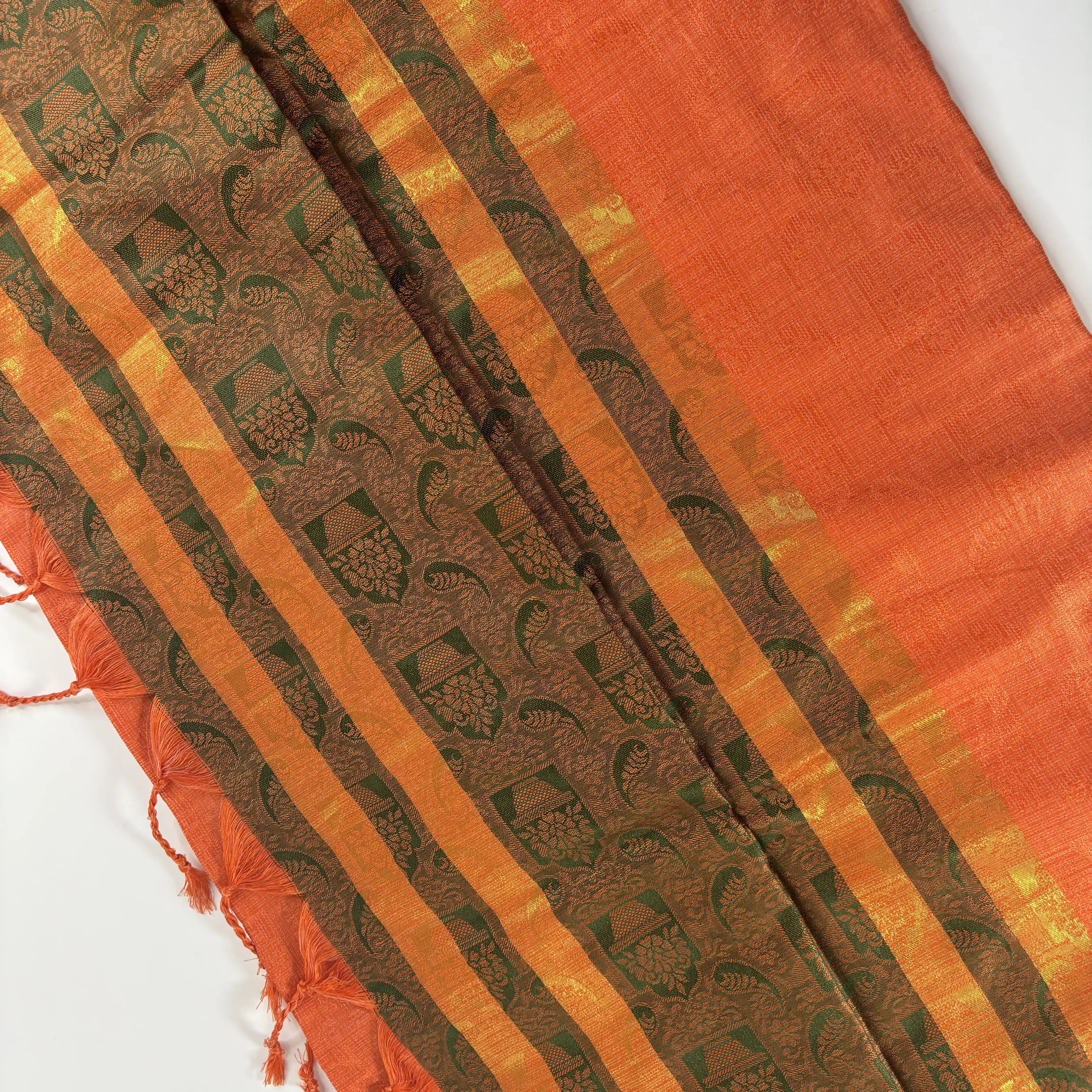 Orange with Brown Mustard – Minakari Saree with Rich Pallu and Border | Q3-006