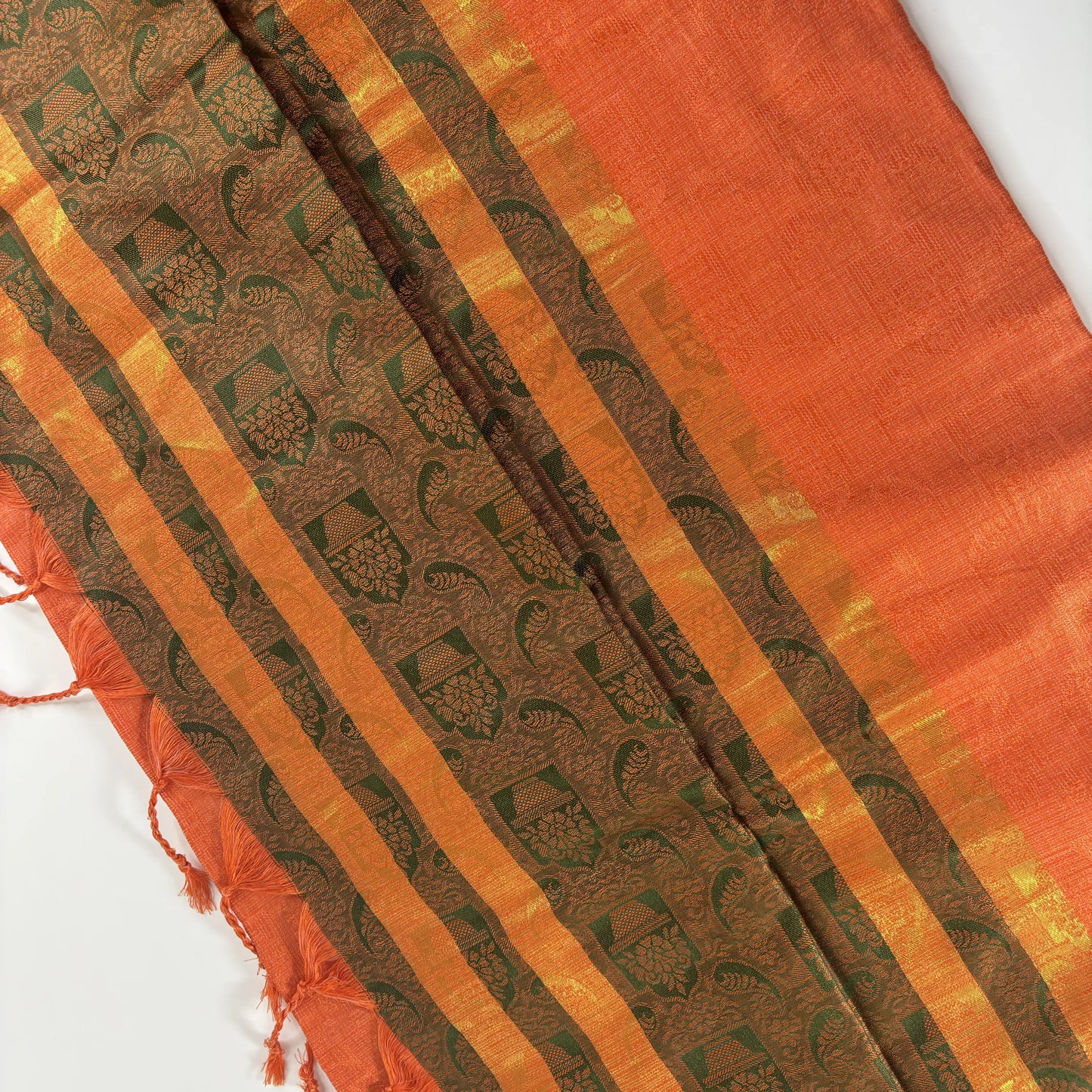Orange with Brown Mustard – Minakari Saree with Rich Pallu and Border | Q3-006