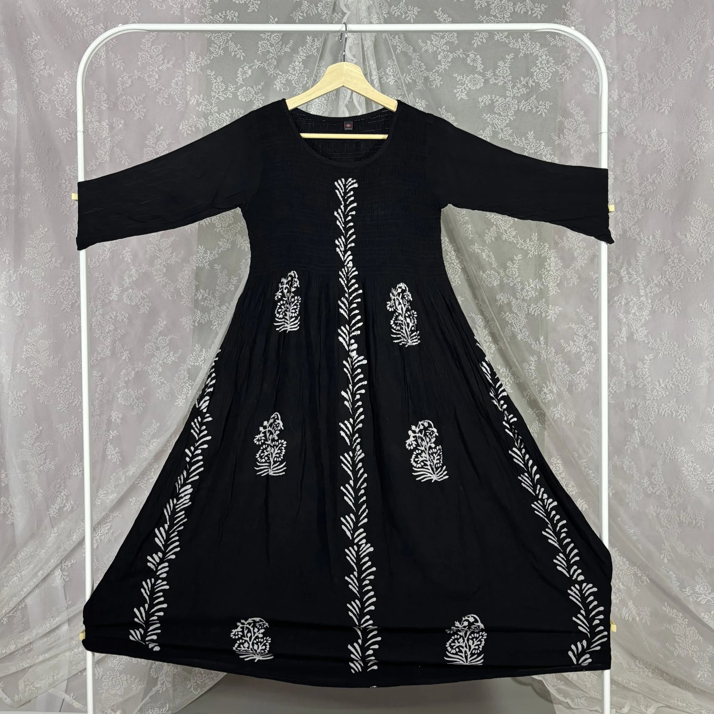 Black Floral Print Flared Kurthi | Q2-005