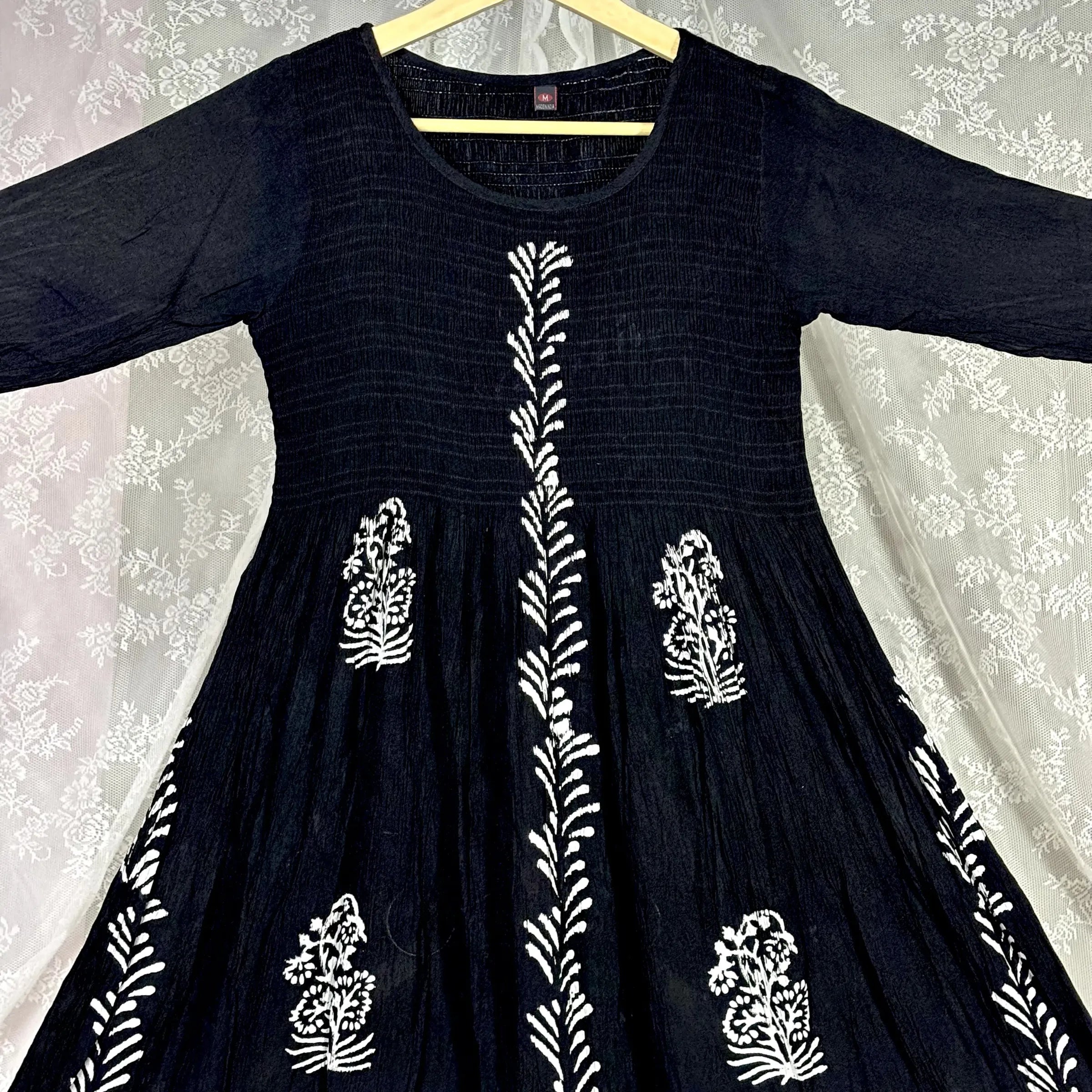 Black Floral Print Flared Kurthi | Q2-005