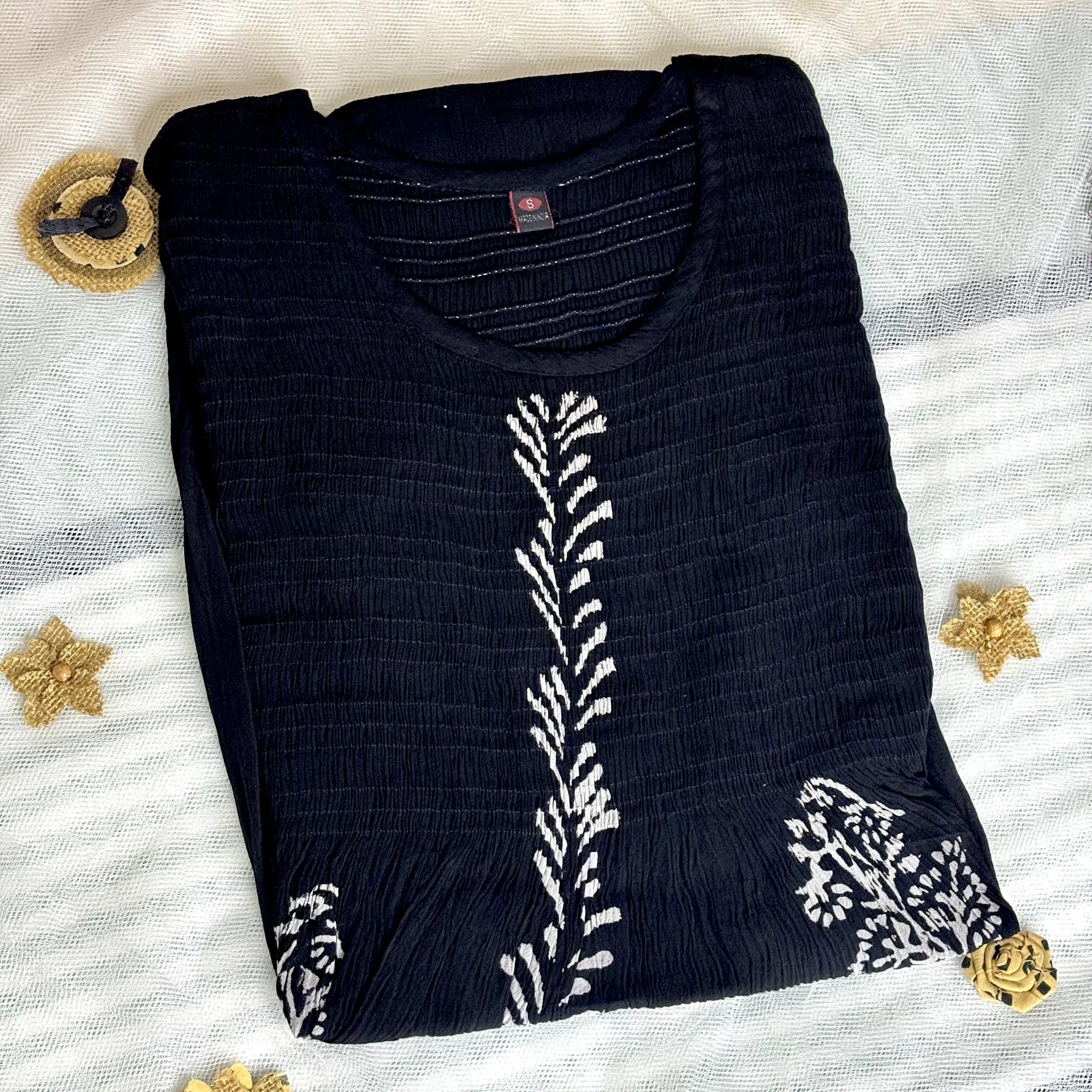 Black Floral Print Flared Kurthi | Q2-005