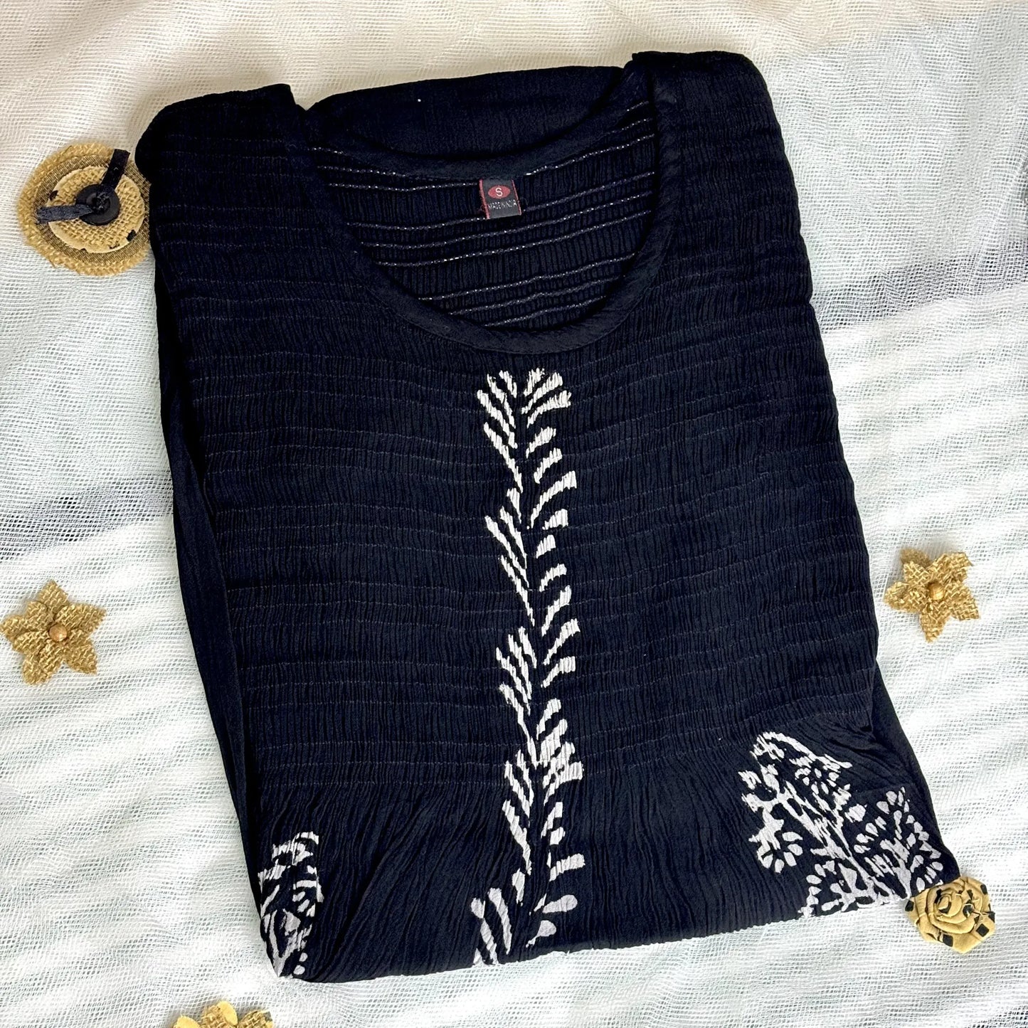 Black Floral Print Flared Kurthi | Q2-005