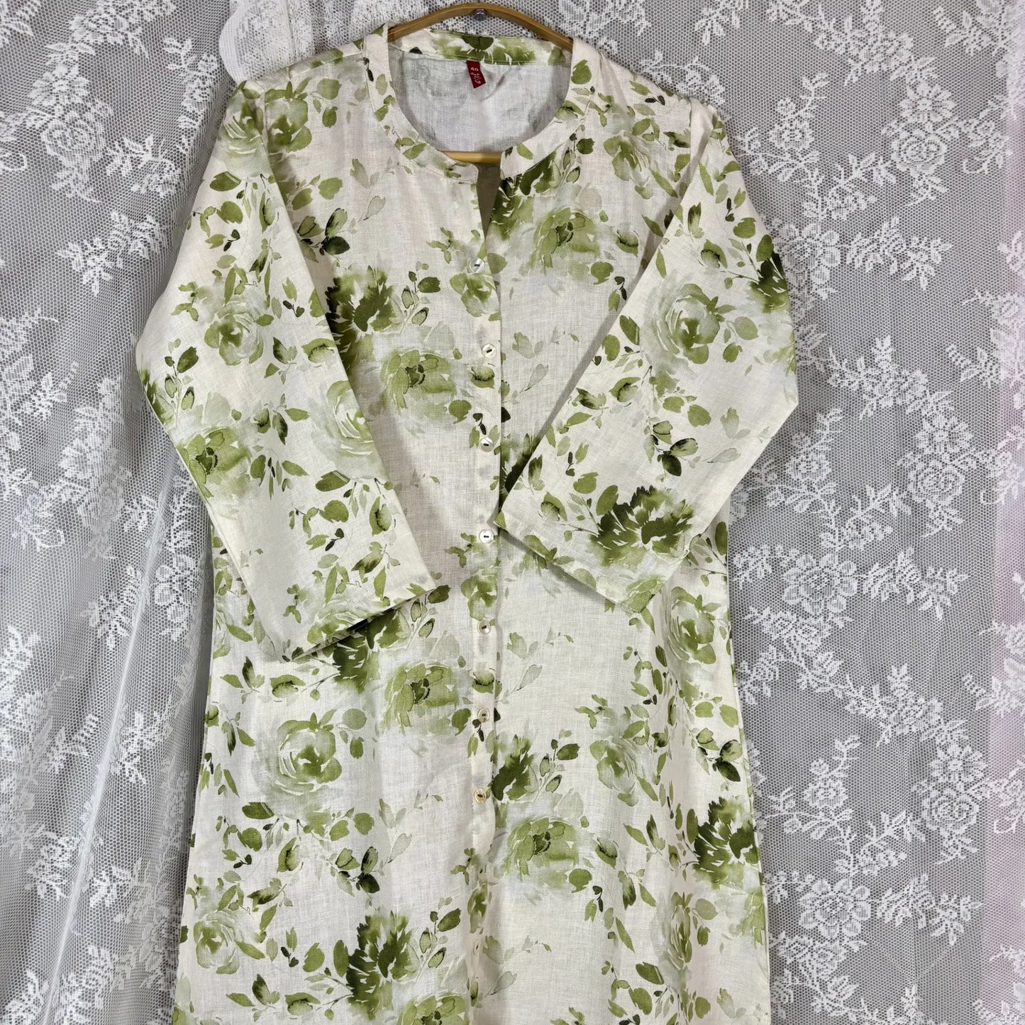 White and Green Floral Print Kurthi | Q2-001
