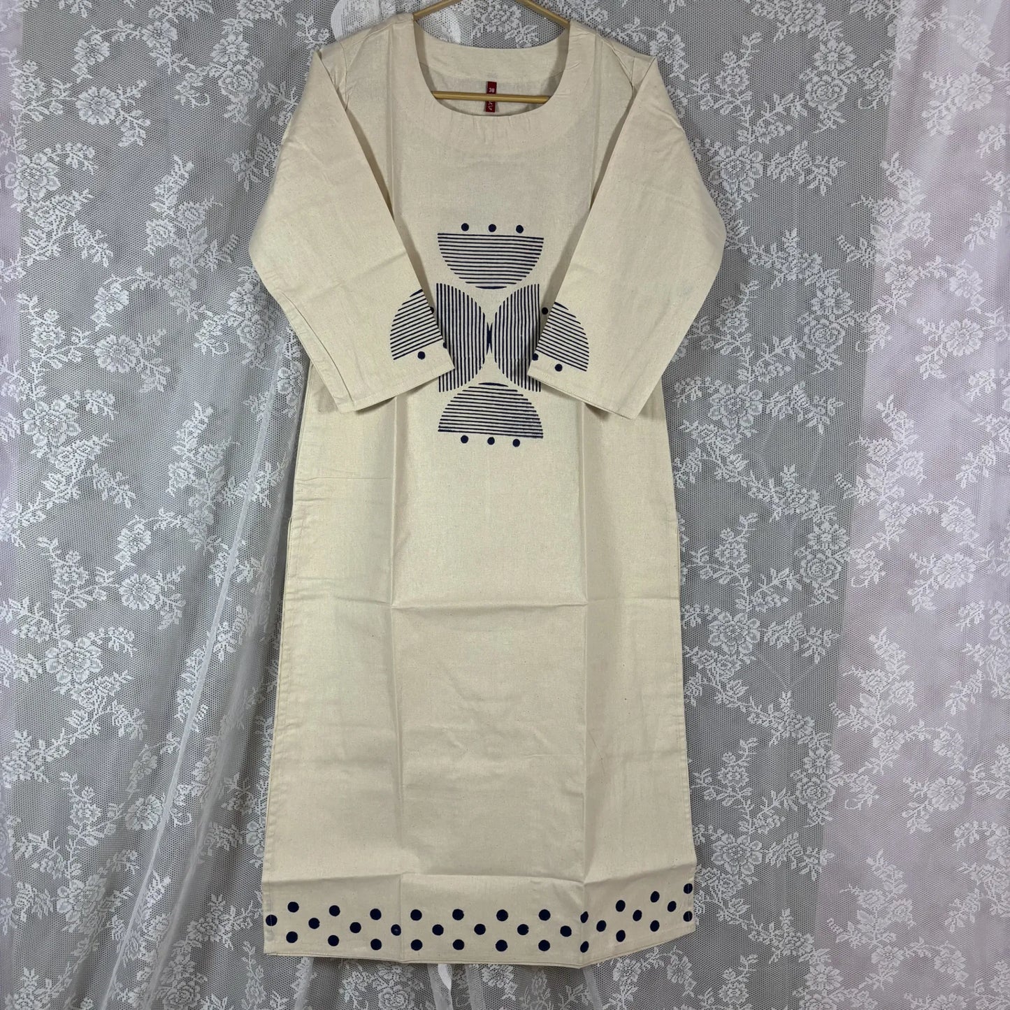 White Geometric Print Kurthi | Q2-006