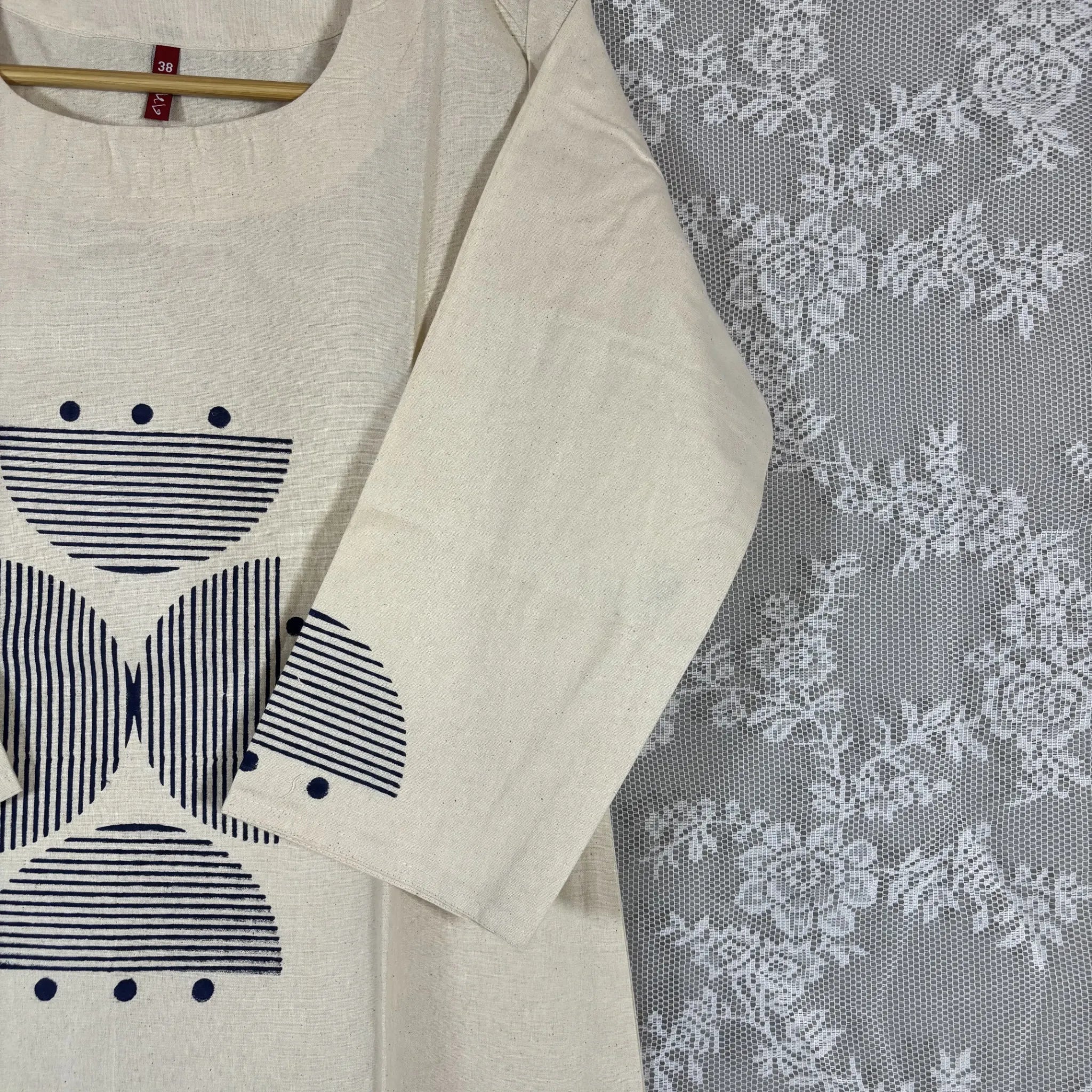 White Geometric Print Kurthi | Q2-006