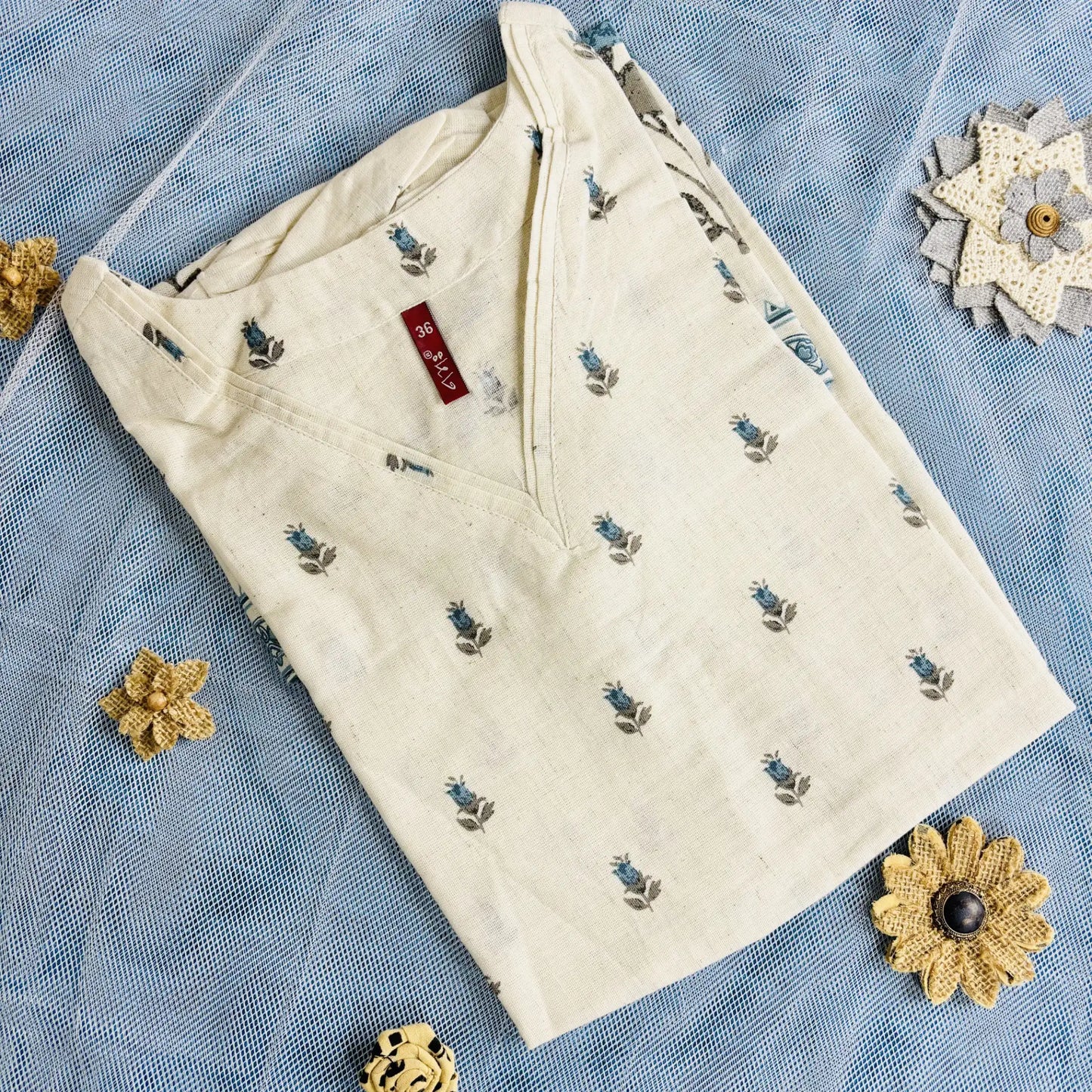 White Floral Print Short Kurthi | S1-002