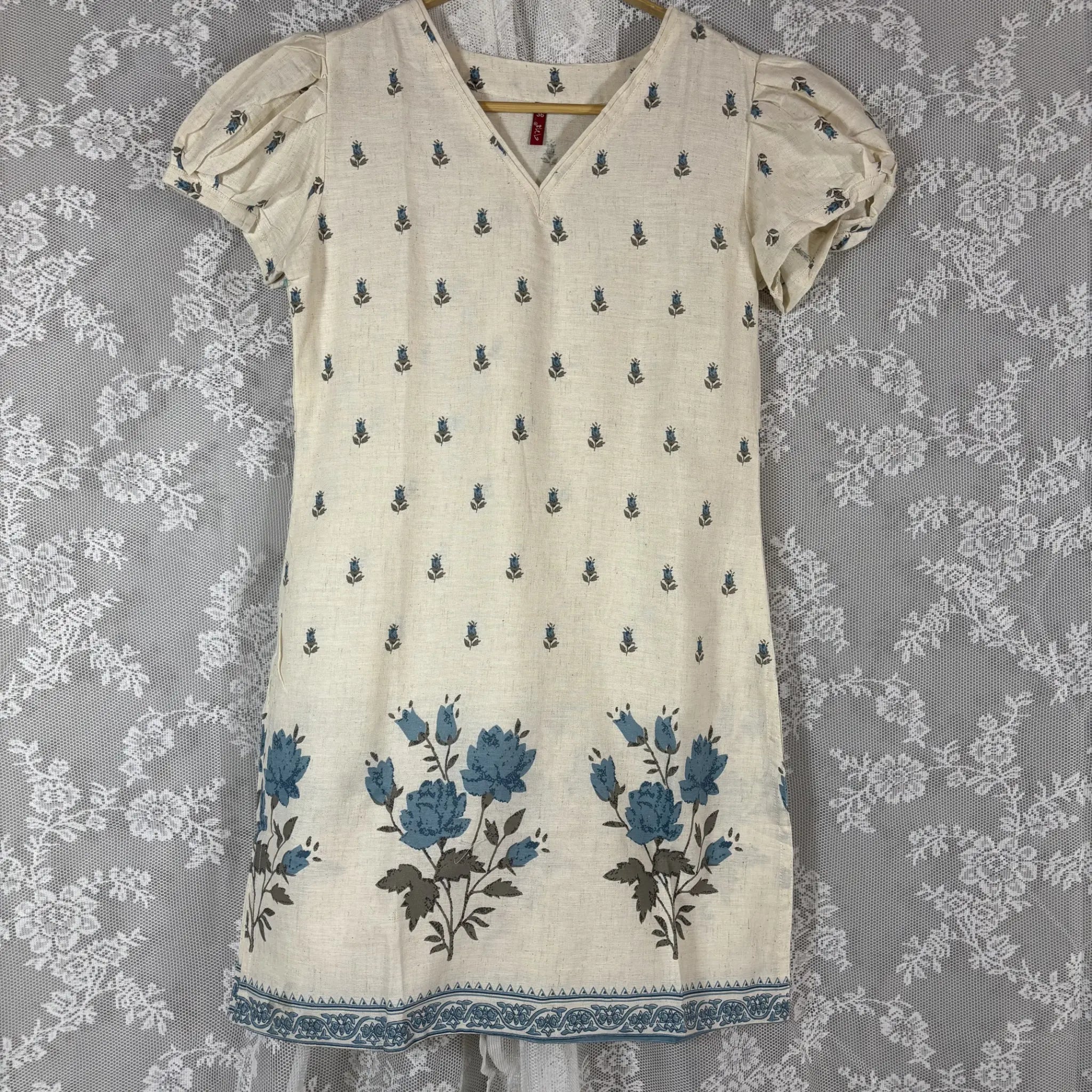 White Floral Print Short Kurthi | S1-002