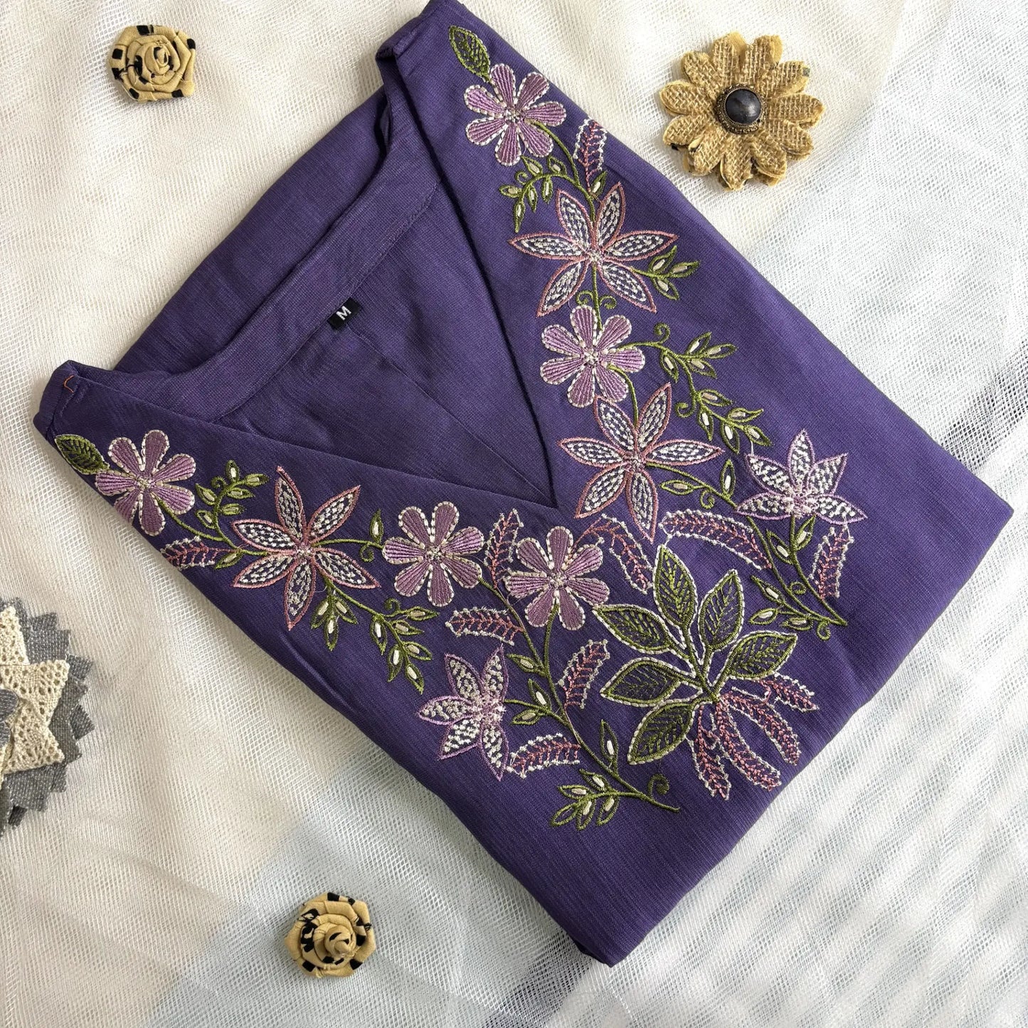 Purple Floral Embroidered Kurthi | S2-005