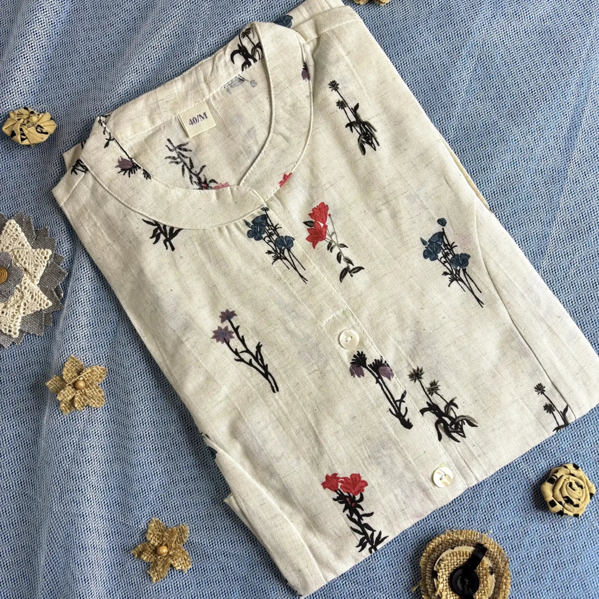 White Floral Print Kurthi | T2-003