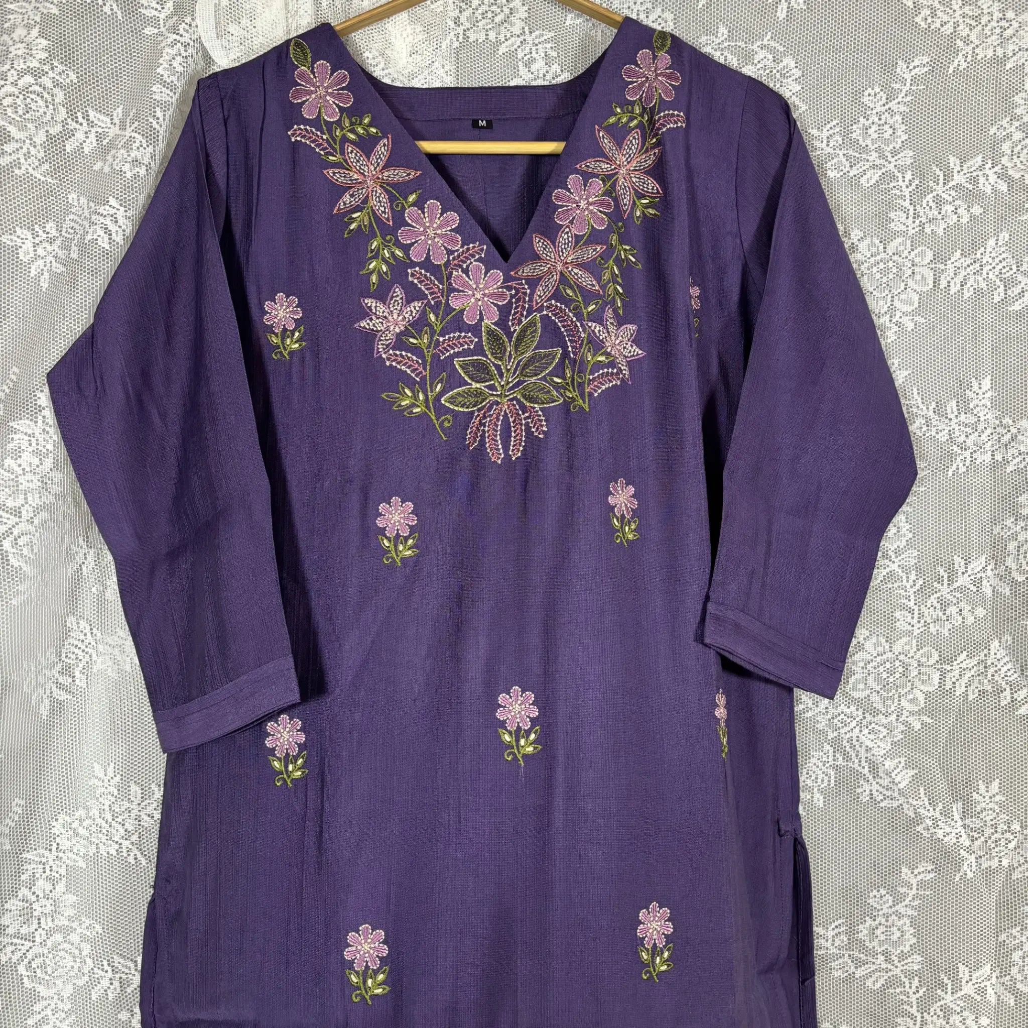 Purple Floral Embroidered Kurthi | S2-005