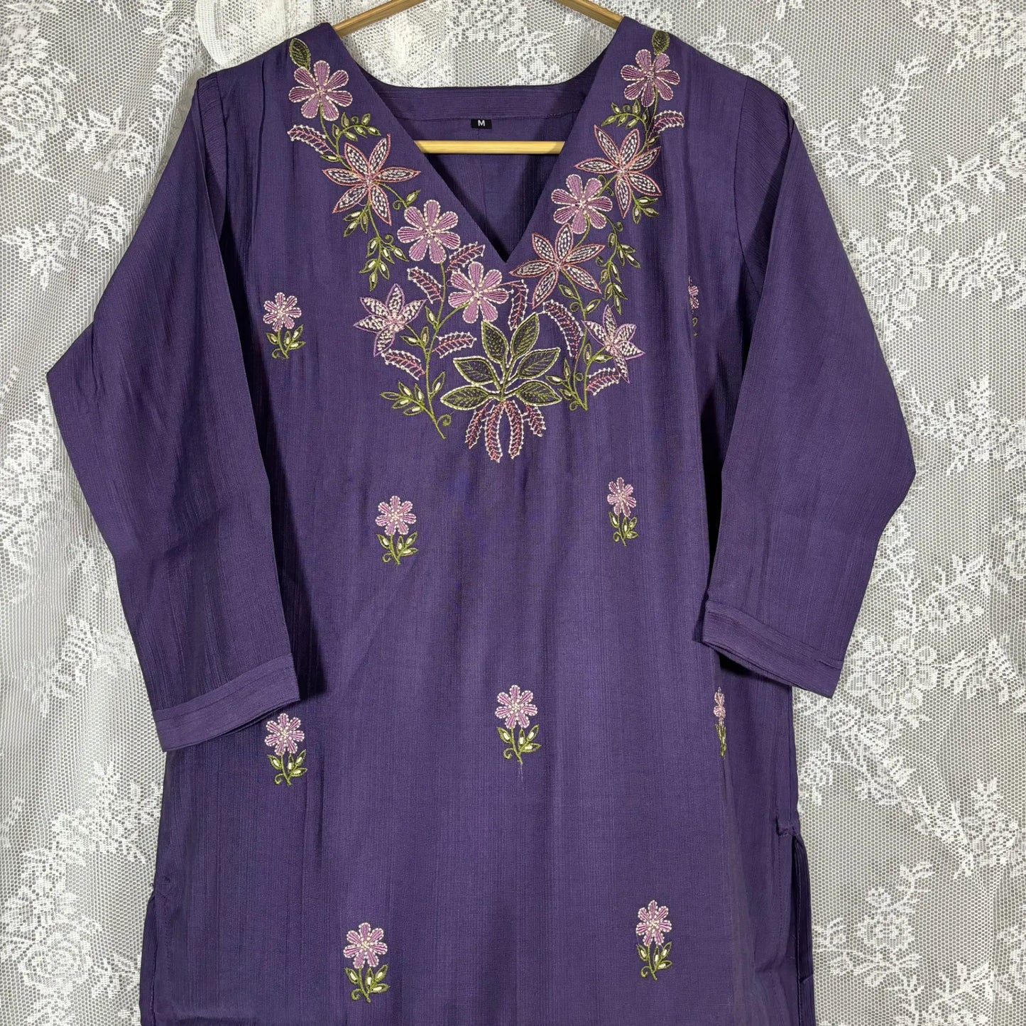 Purple Floral Embroidered Kurthi | S2-005