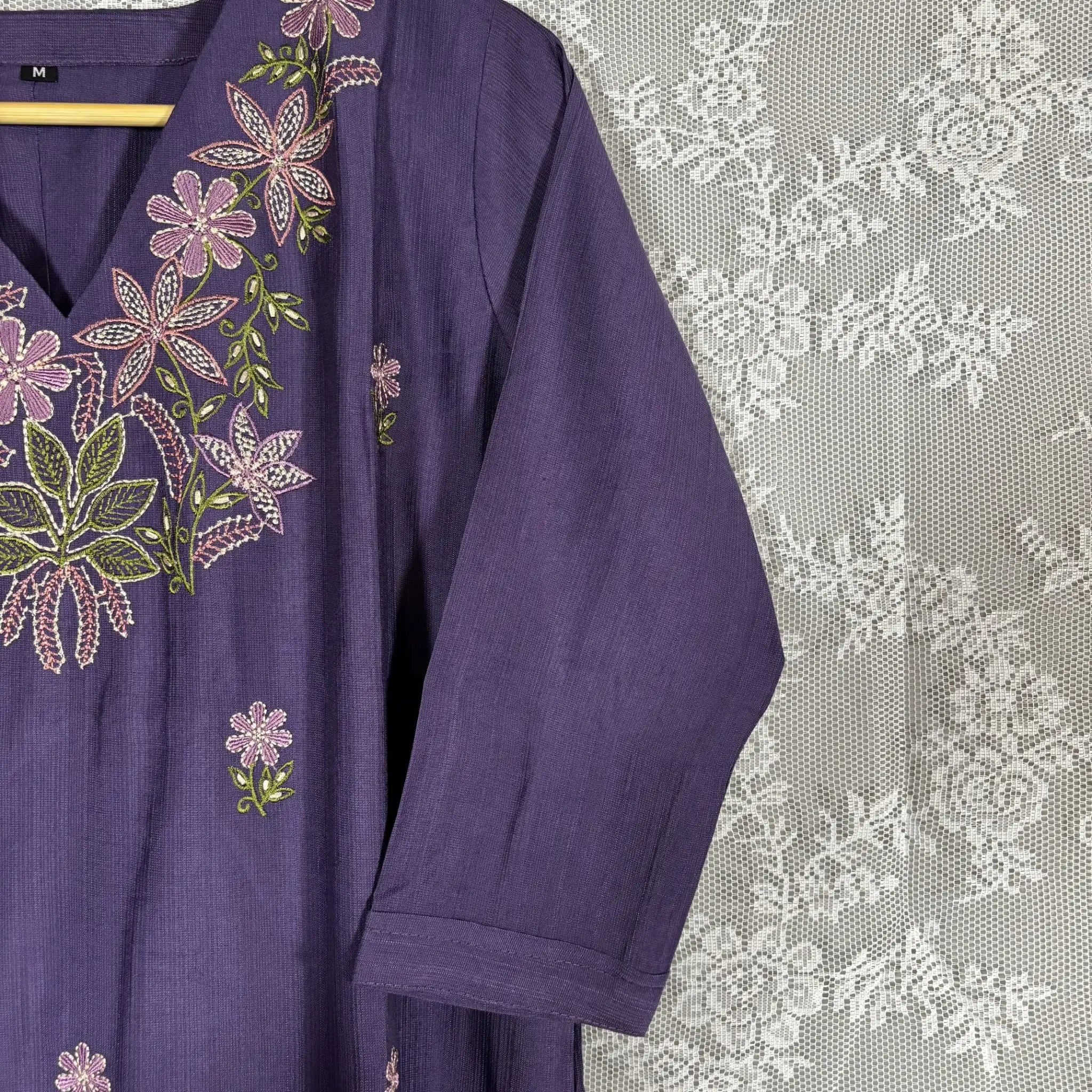Purple Floral Embroidered Kurthi | S2-005